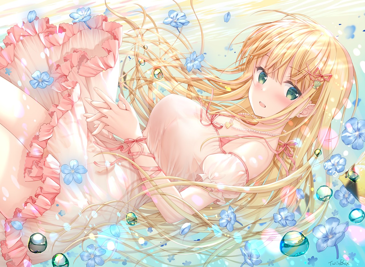 anime, anime girls, digital art, long hair, portrait, blonde, green eyes, open mouth, HD Wallpaper