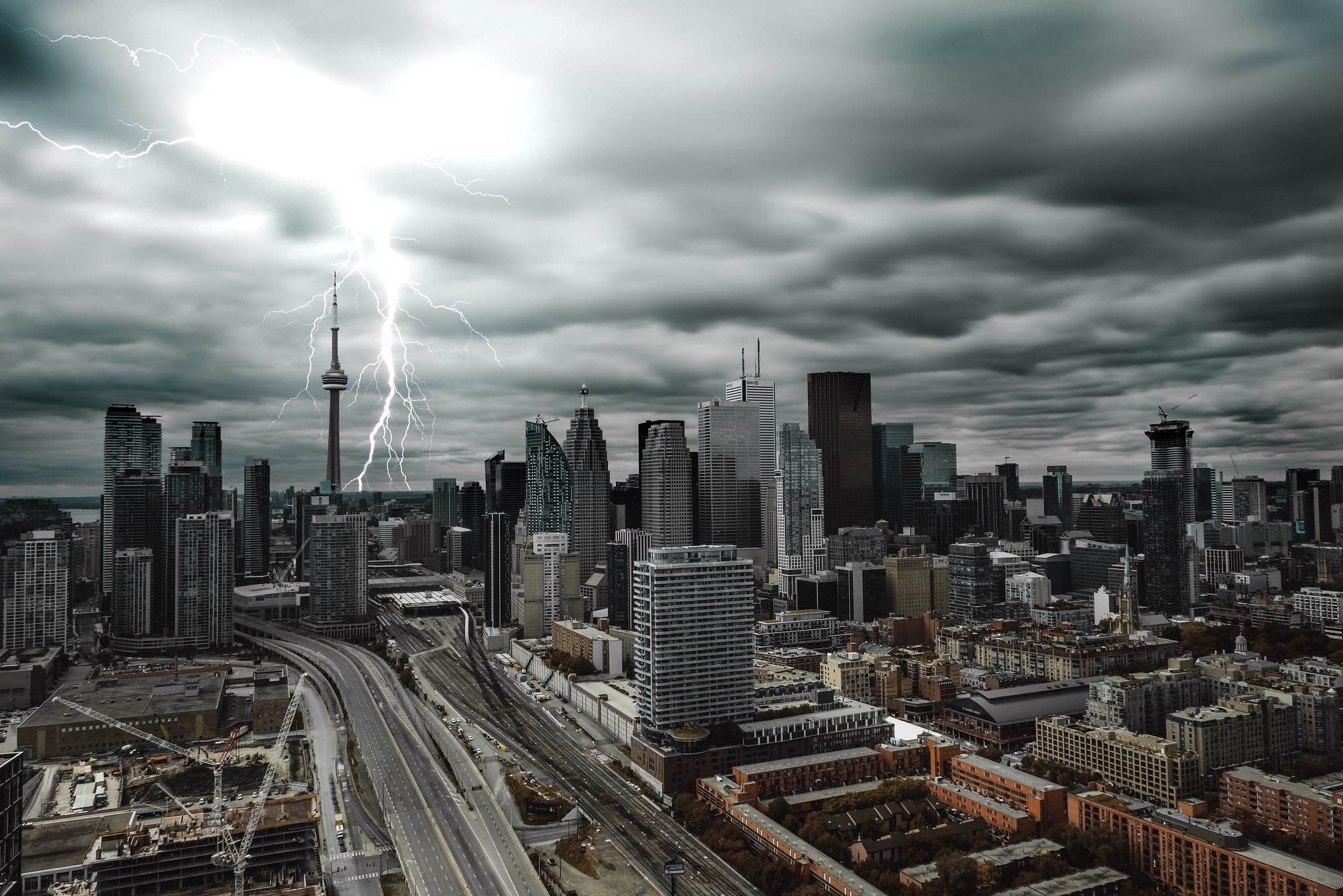 Toronto, lightning, city, cityscape, HD Wallpaper