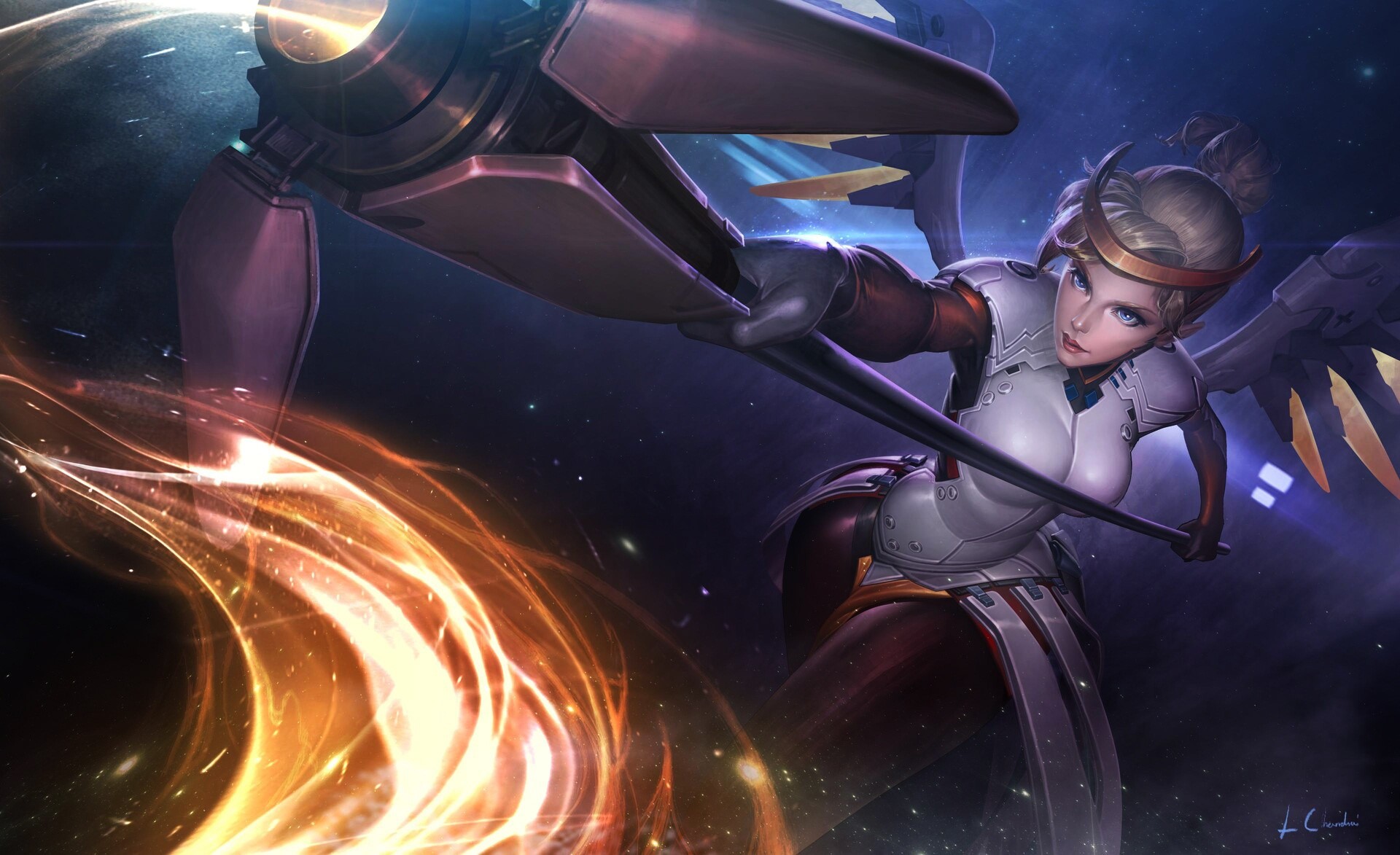 anime, anime girls, fantasy girl, fantasy art, Mercy (Overwatch), Overwatch, HD Wallpaper
