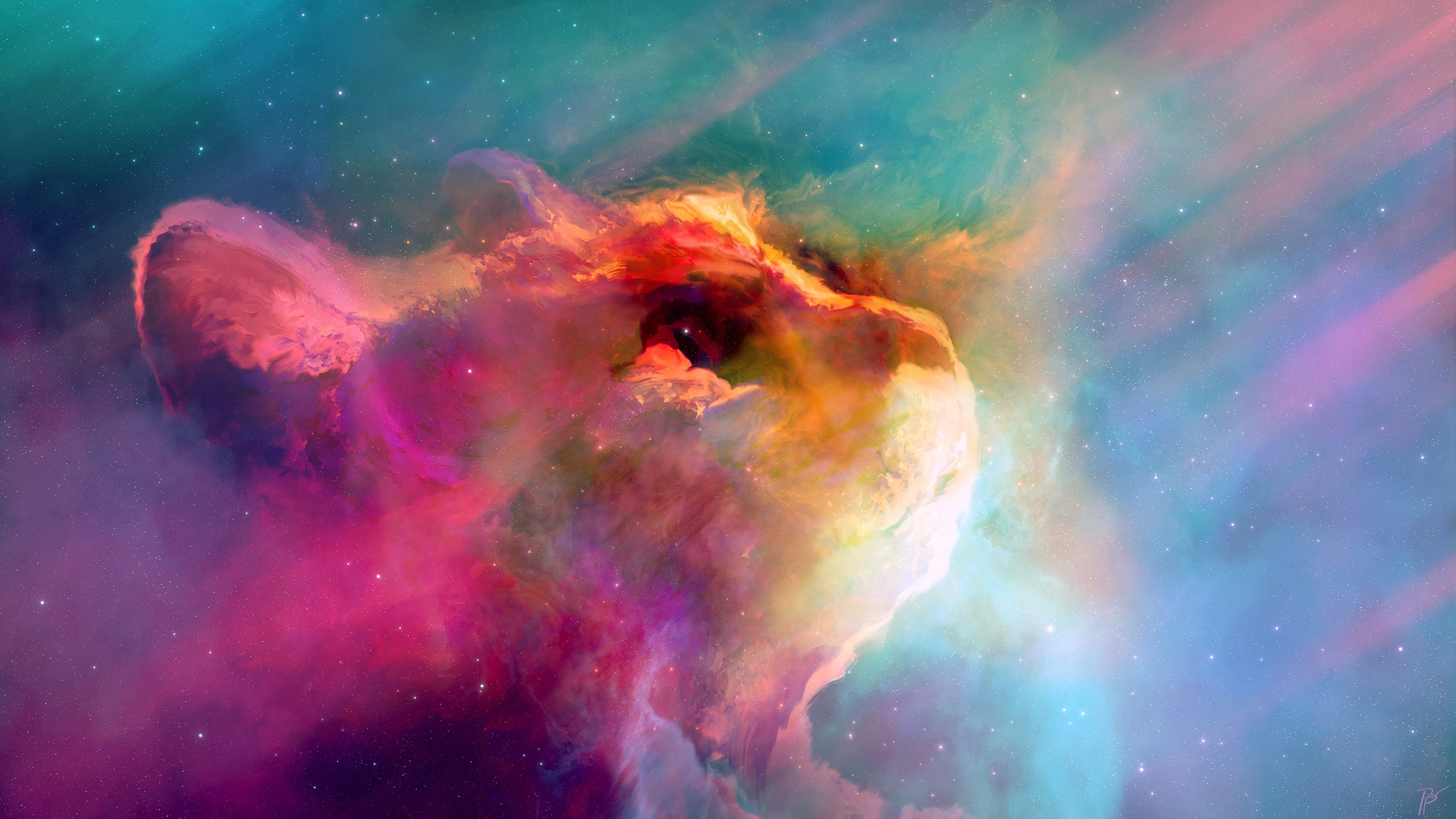 JoeyJazz, space art, animals, cats, colorful, HD Wallpaper