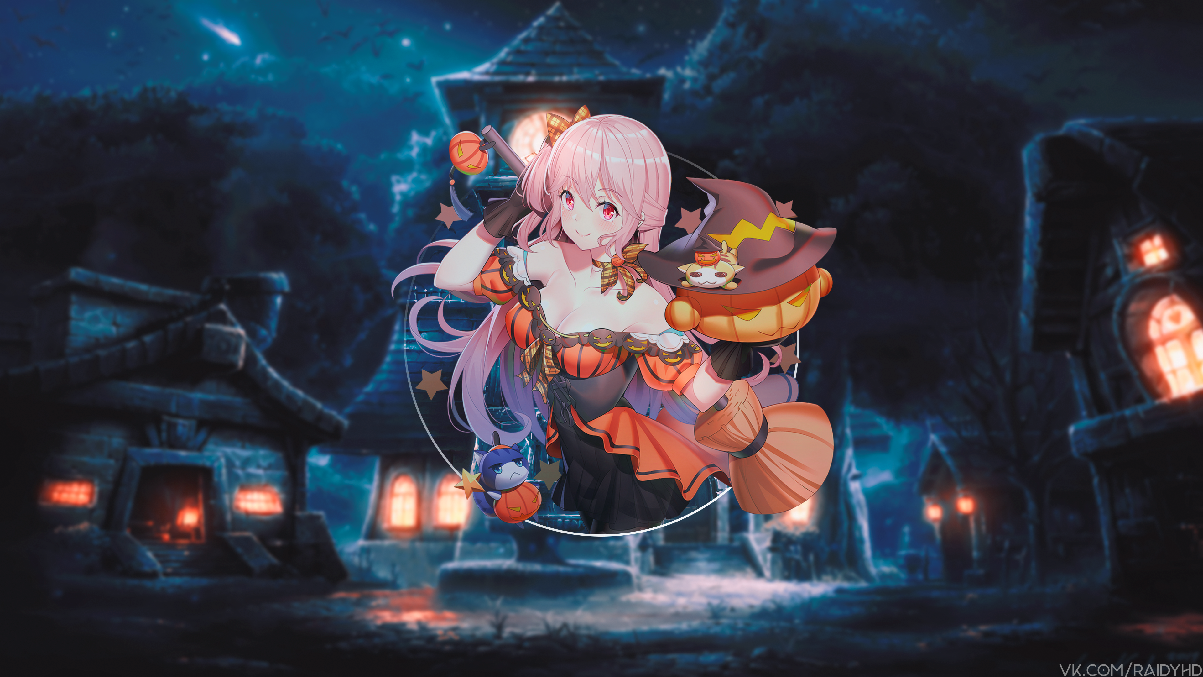anime, anime girls, picture-in-picture, Halloween, HD Wallpaper
