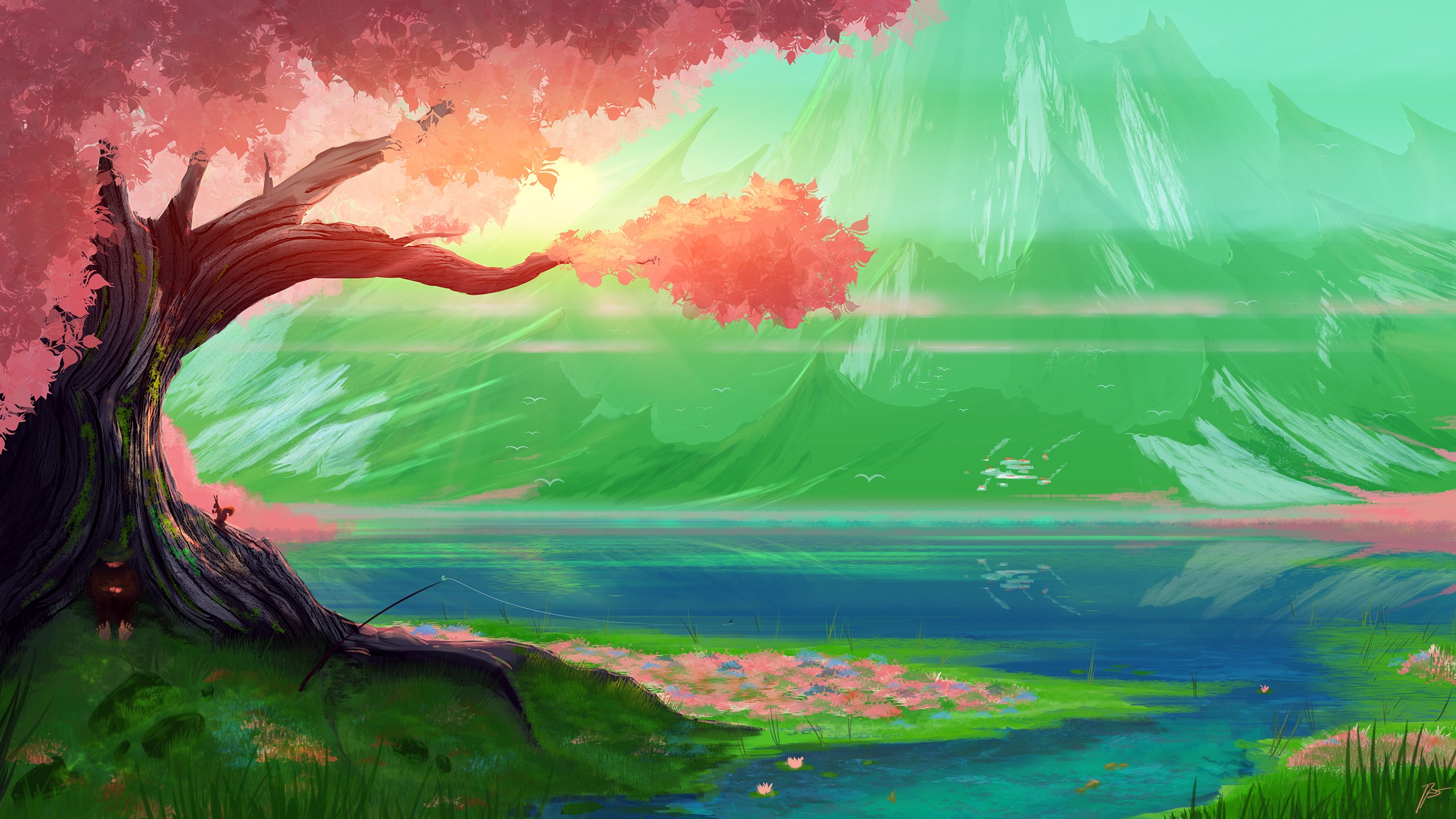 JoeyJazz, fantasy art, Hobbits, mountains, trees, HD Wallpaper
