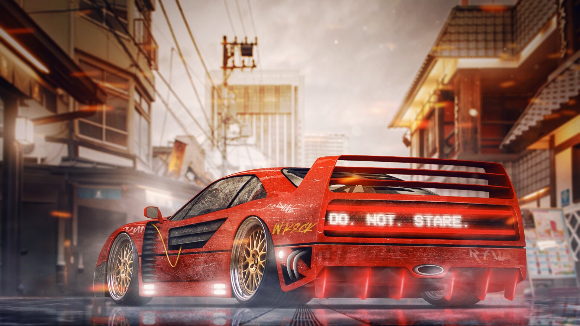 Ferrari, Ferrari F-40, red cars, vehicle, artwork, HD Wallpaper