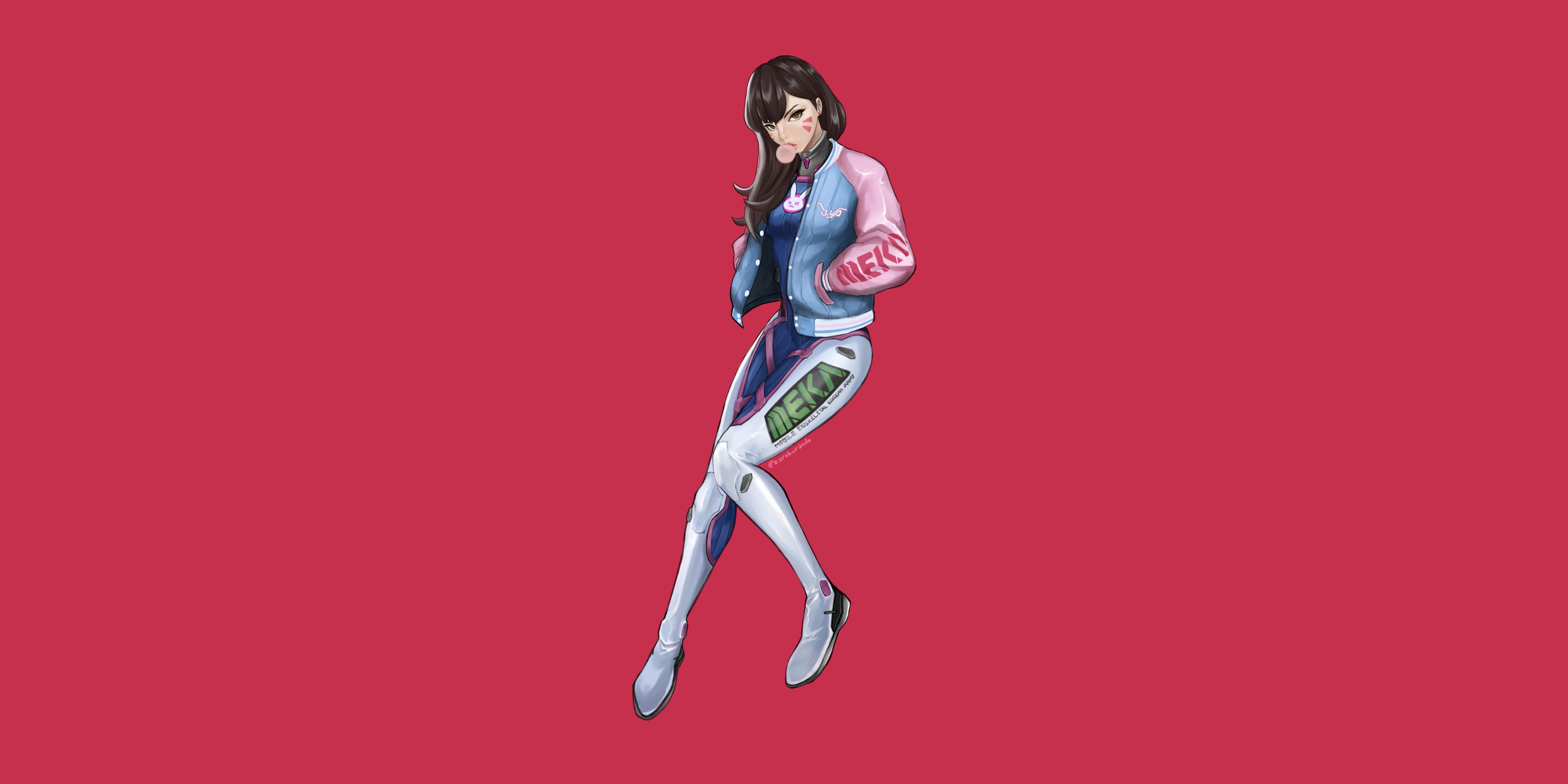 simple background, anime girls, anime, bubblegum, D.Va (Overwatch), HD Wallpaper