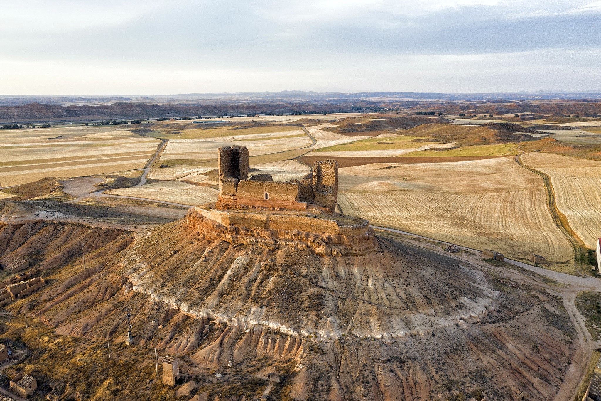 Spain, landscape, castle, ruin, hill, aerial view, beige, HD Wallpaper