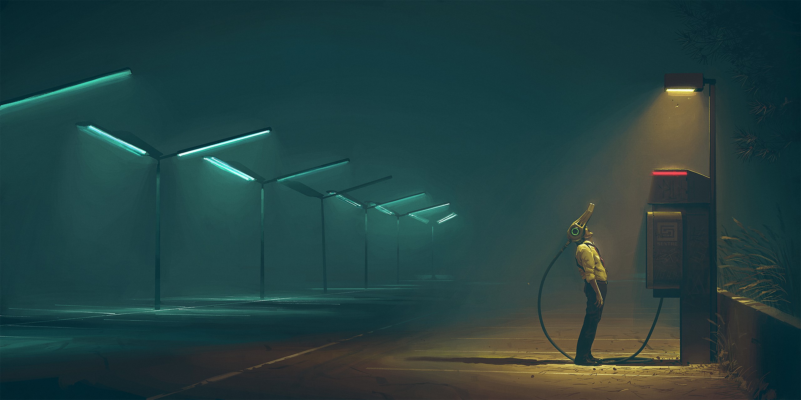 artwork, Simon Stålenhag, street, lights, HD Wallpaper