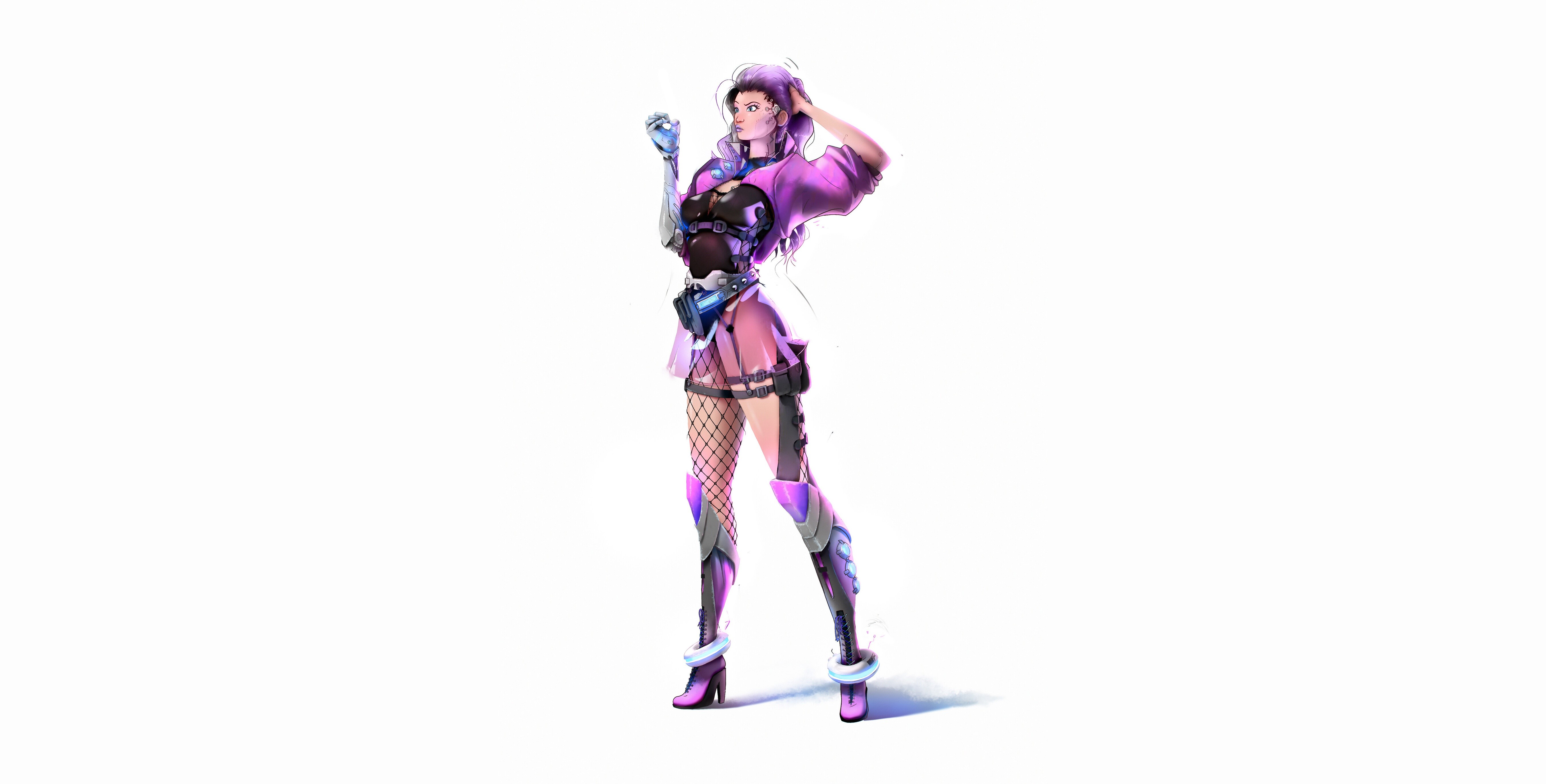 cyborg, futuristic, simple background, white background, Sombra (Overwatch), HD Wallpaper