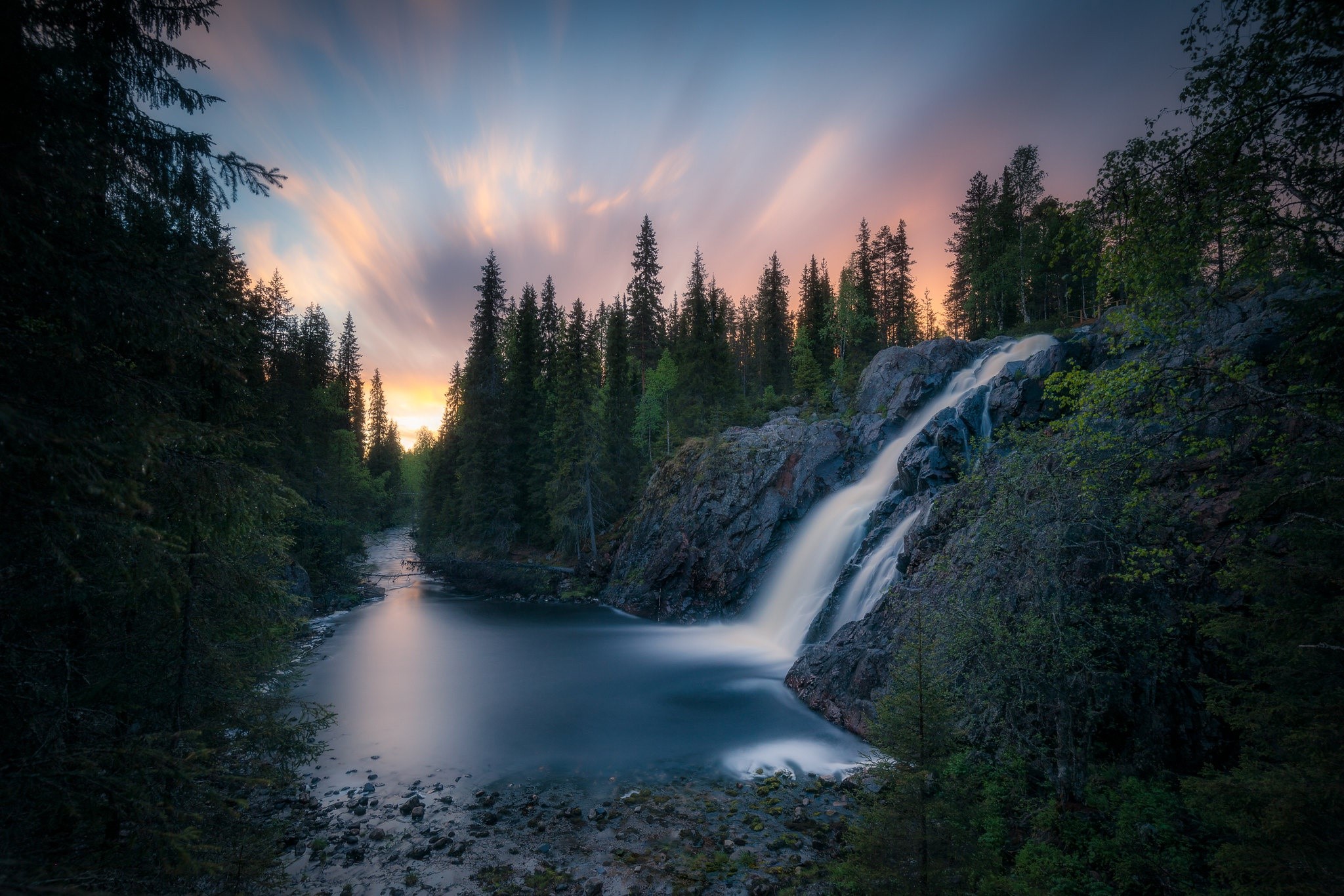 nature, outdoors, waterfall, trees, HD Wallpaper