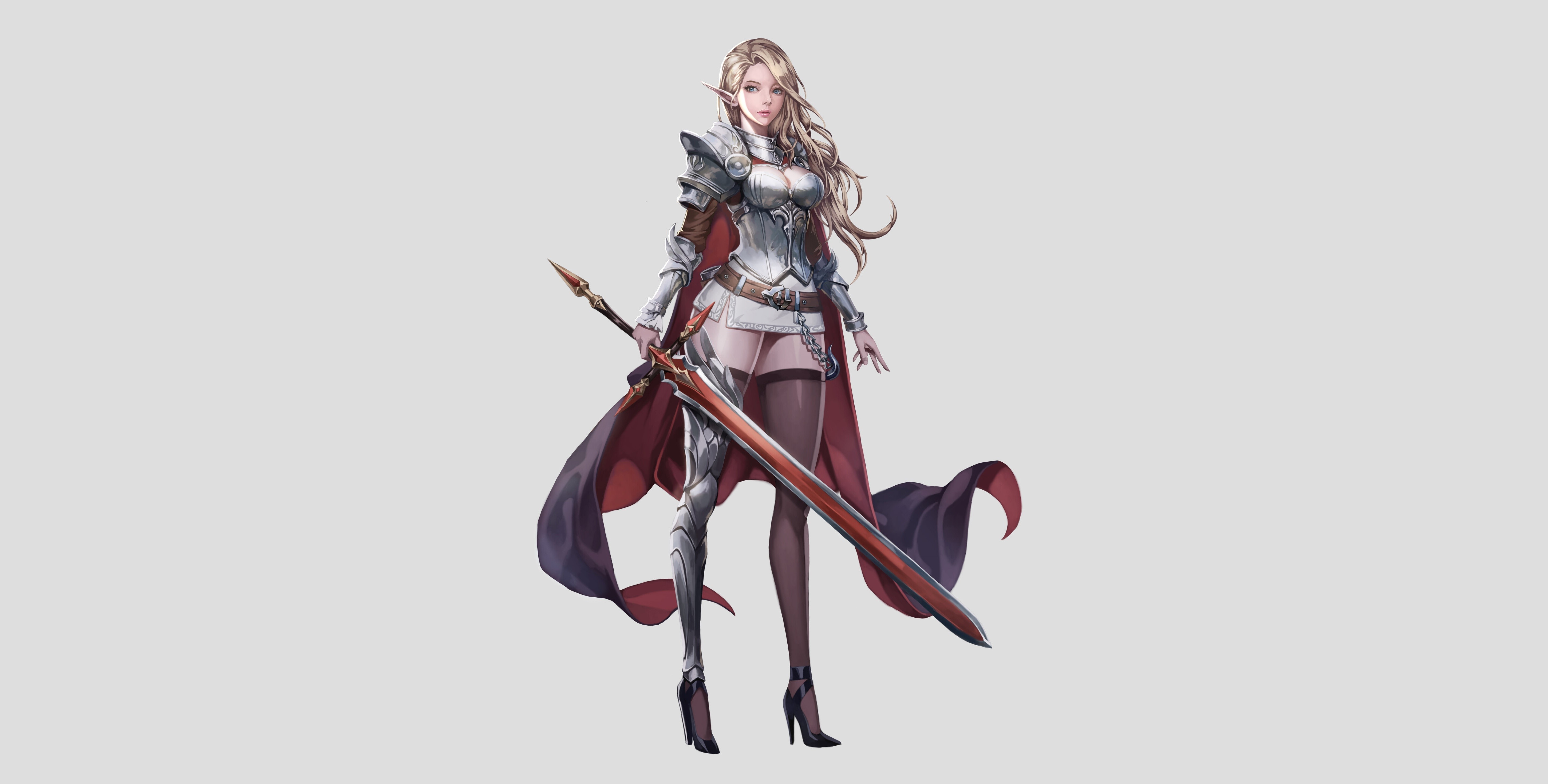 anime girls, anime, simple background, sword, weapon, fantasy art, fantasy girl, HD Wallpaper