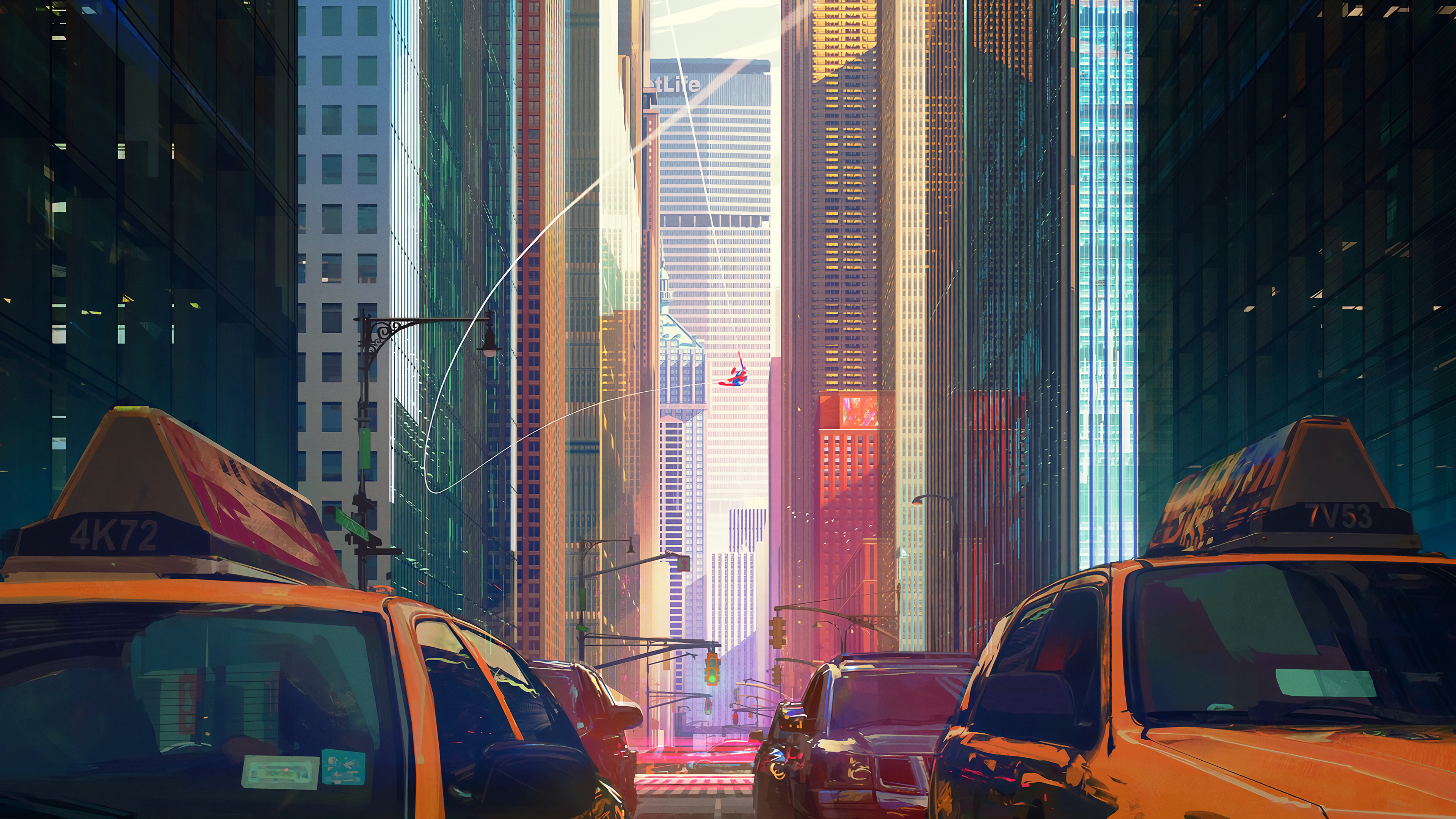 Spider-Man, digital, digital art, New York City, taxi, comics, Marvel Comics, HD Wallpaper