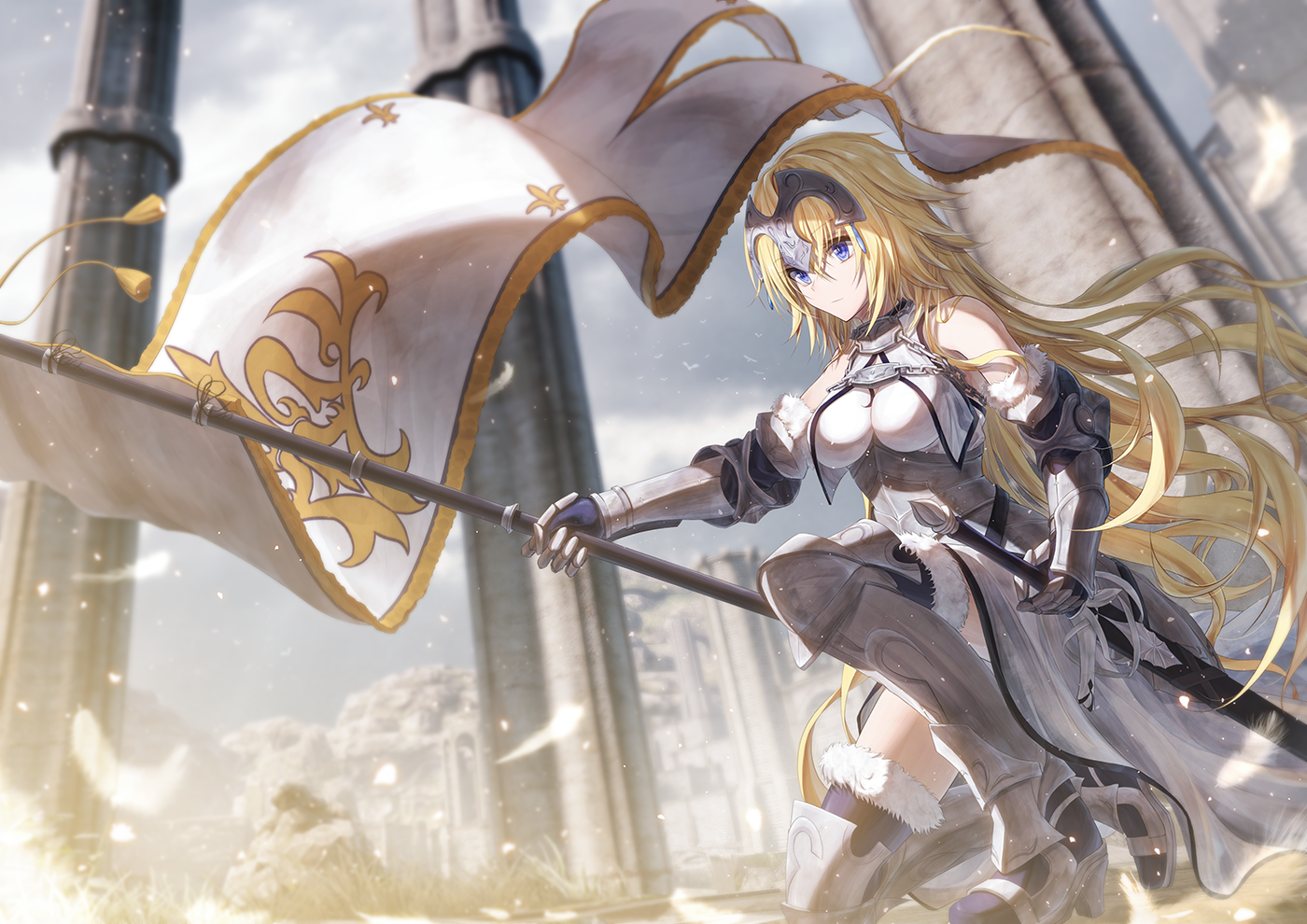 anime, anime girls, digital art, artwork, portrait, long hair, Jeanne dArc (Fate), Fate/Apocrypha, Fate/Grand Order, blonde, blue eyes, sword, girls with swords, Bae.C, HD Wallpaper
