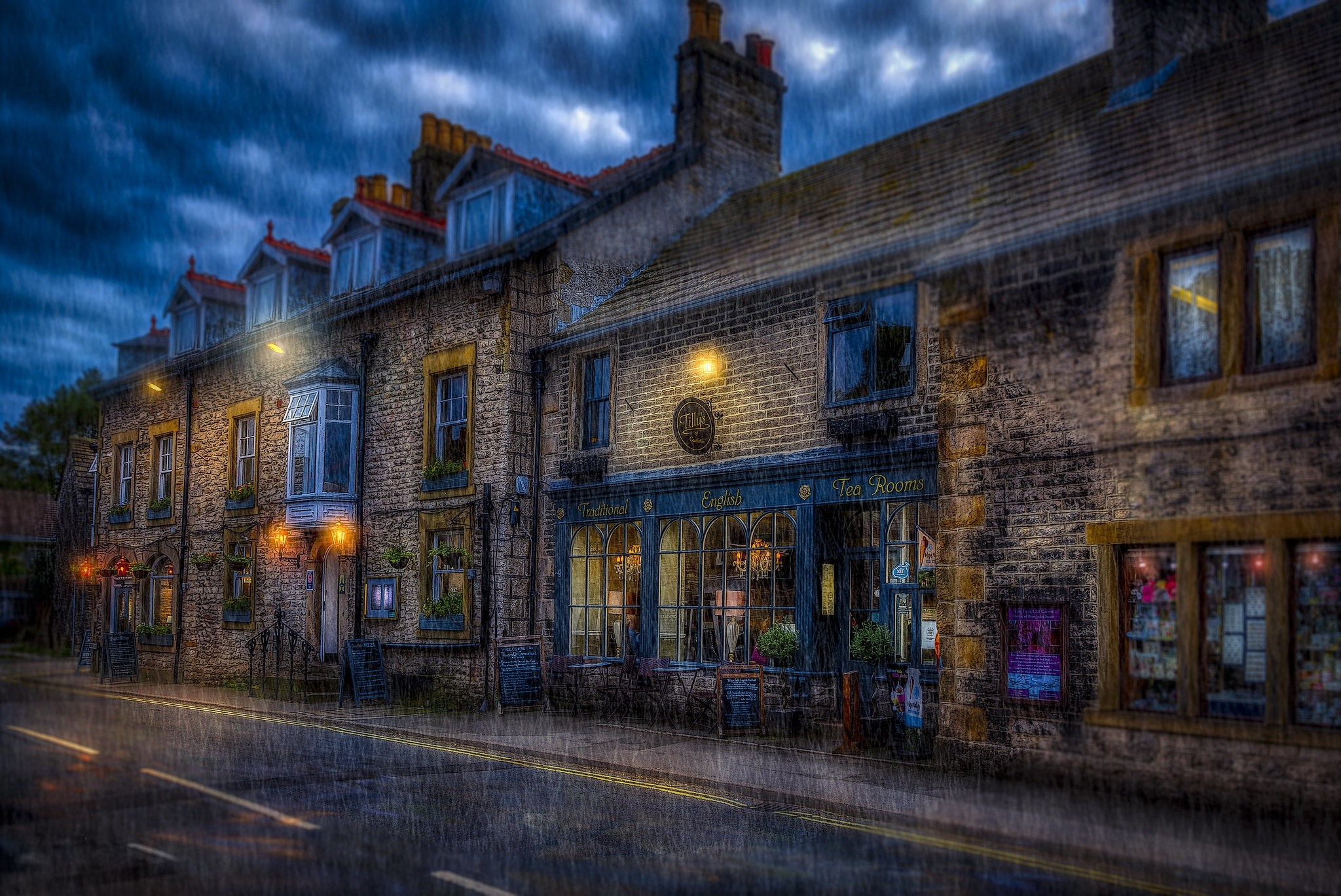 town, street, house, rain, HD Wallpaper
