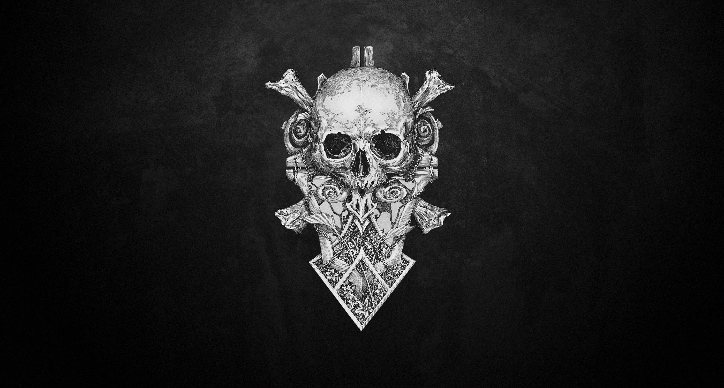artwork, monochrome, skull, HD Wallpaper