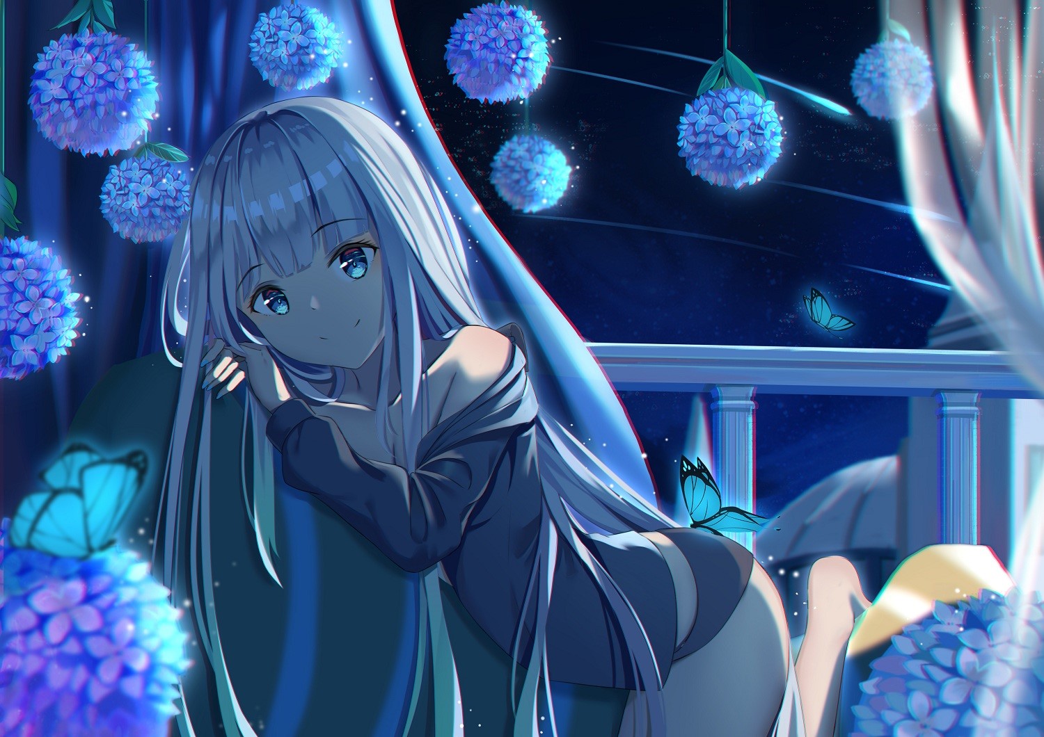 anime girls, anime, comic art, original characters, blue, cyan, HD Wallpaper