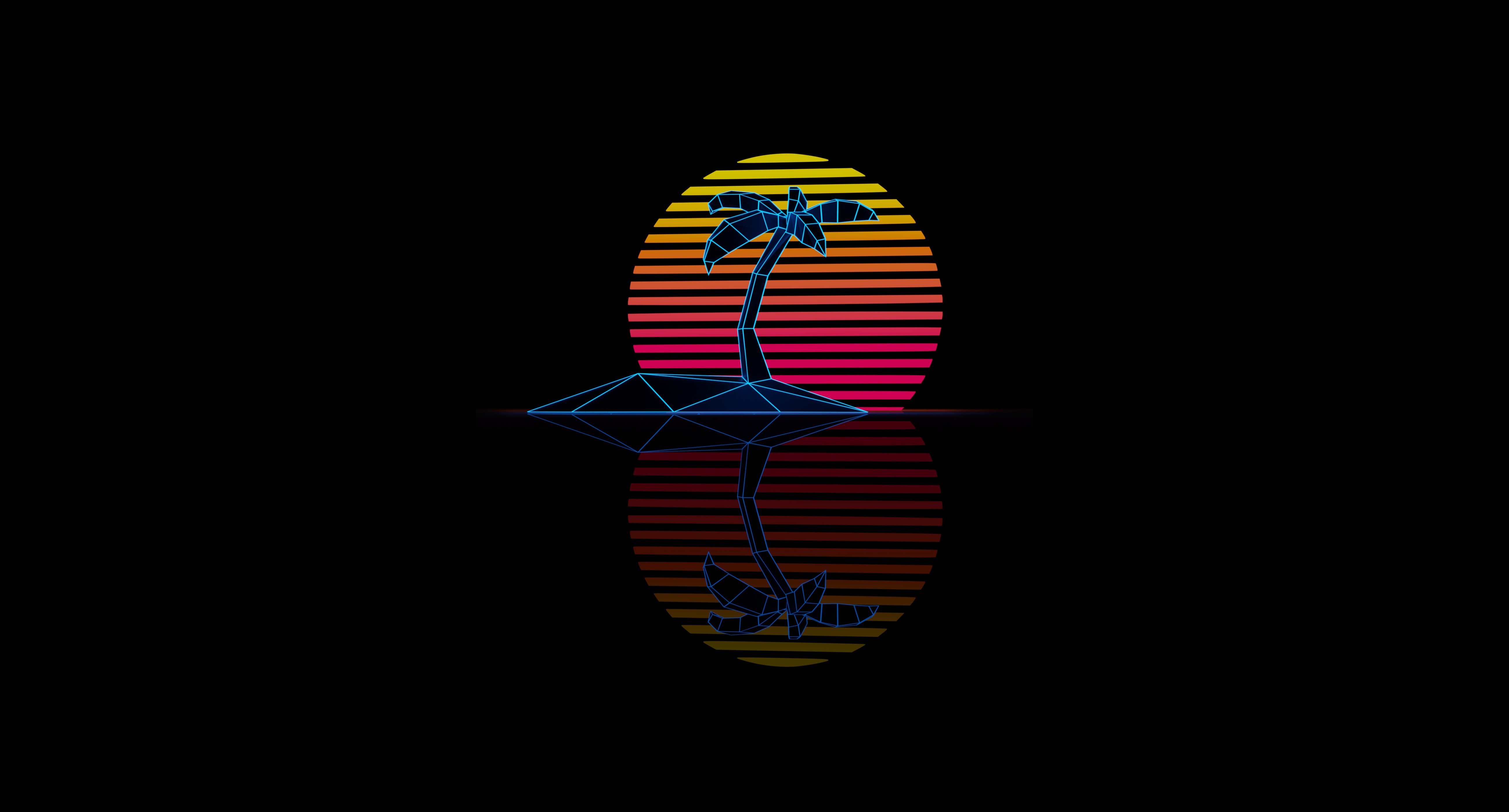 digital art, simple background, palm trees, synthwave, artwork, HD Wallpaper