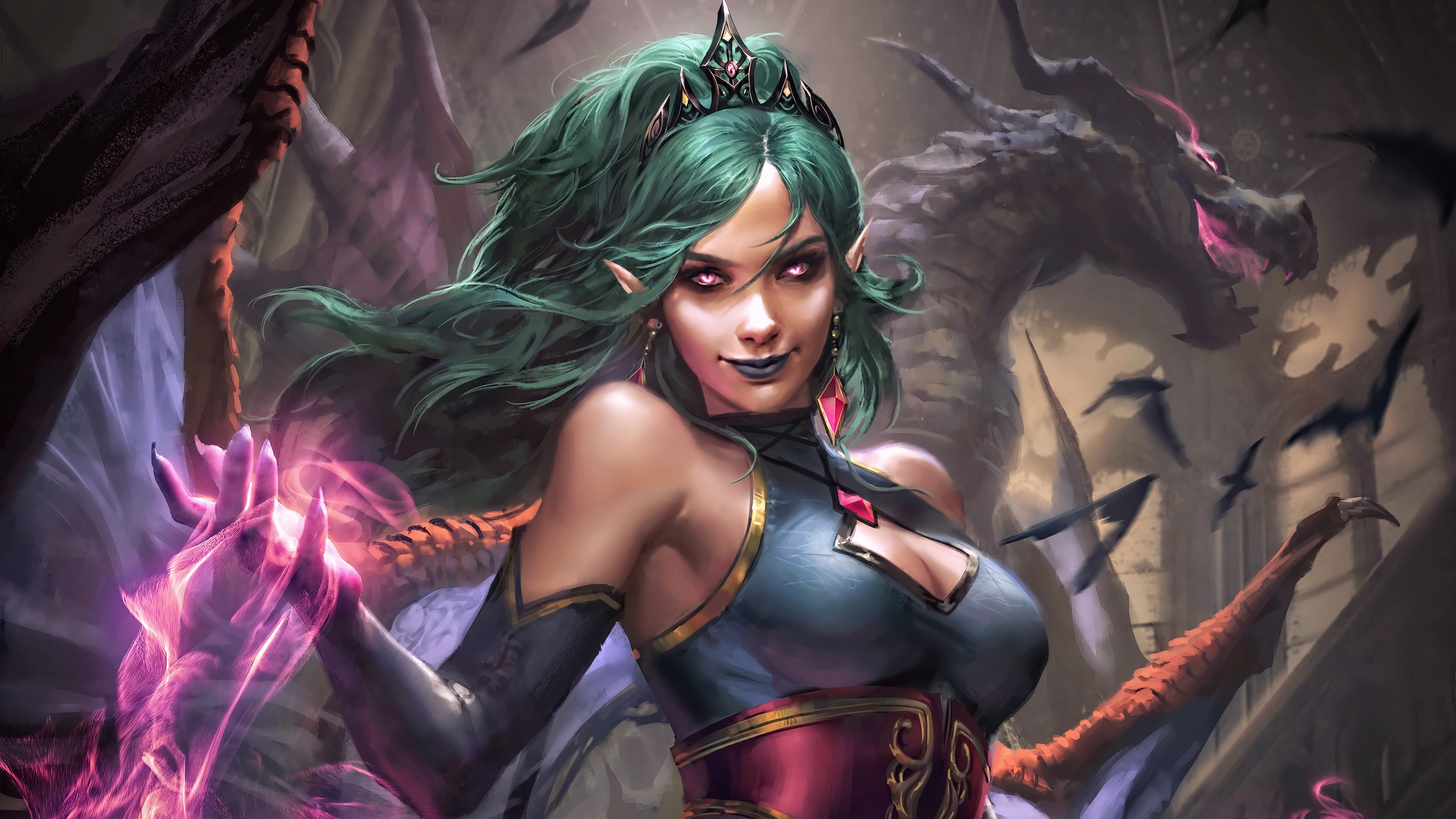 digital art, concept art, artwork, fantasy art, fan art, fantasy girl, women, painting, vampires, creature, dragon, HD Wallpaper