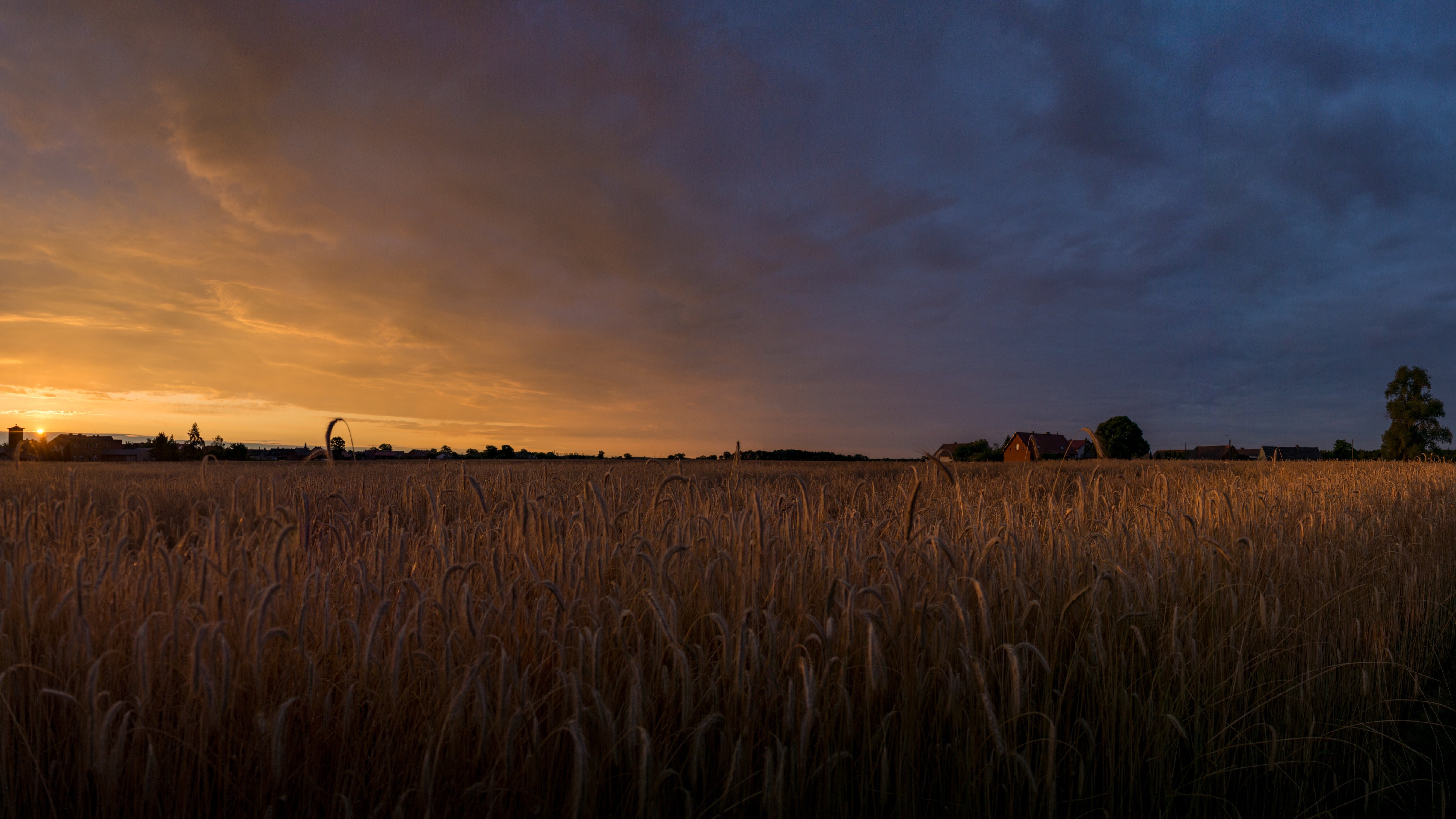 nature, landscape, village, Poland, sunrise, orange sky, vacation, HD Wallpaper