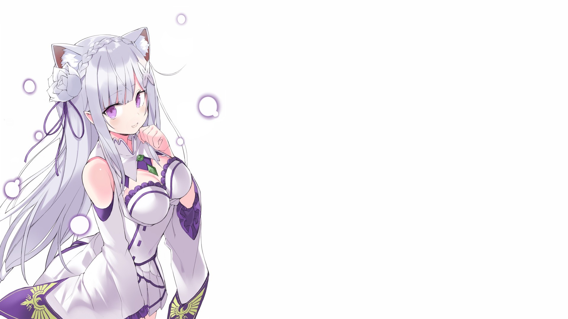 Emilia (Re: Zero), Re:Zero Kara Hajimeru Isekai Seikatsu, white background, anime girls, artwork, cat ears, HD Wallpaper