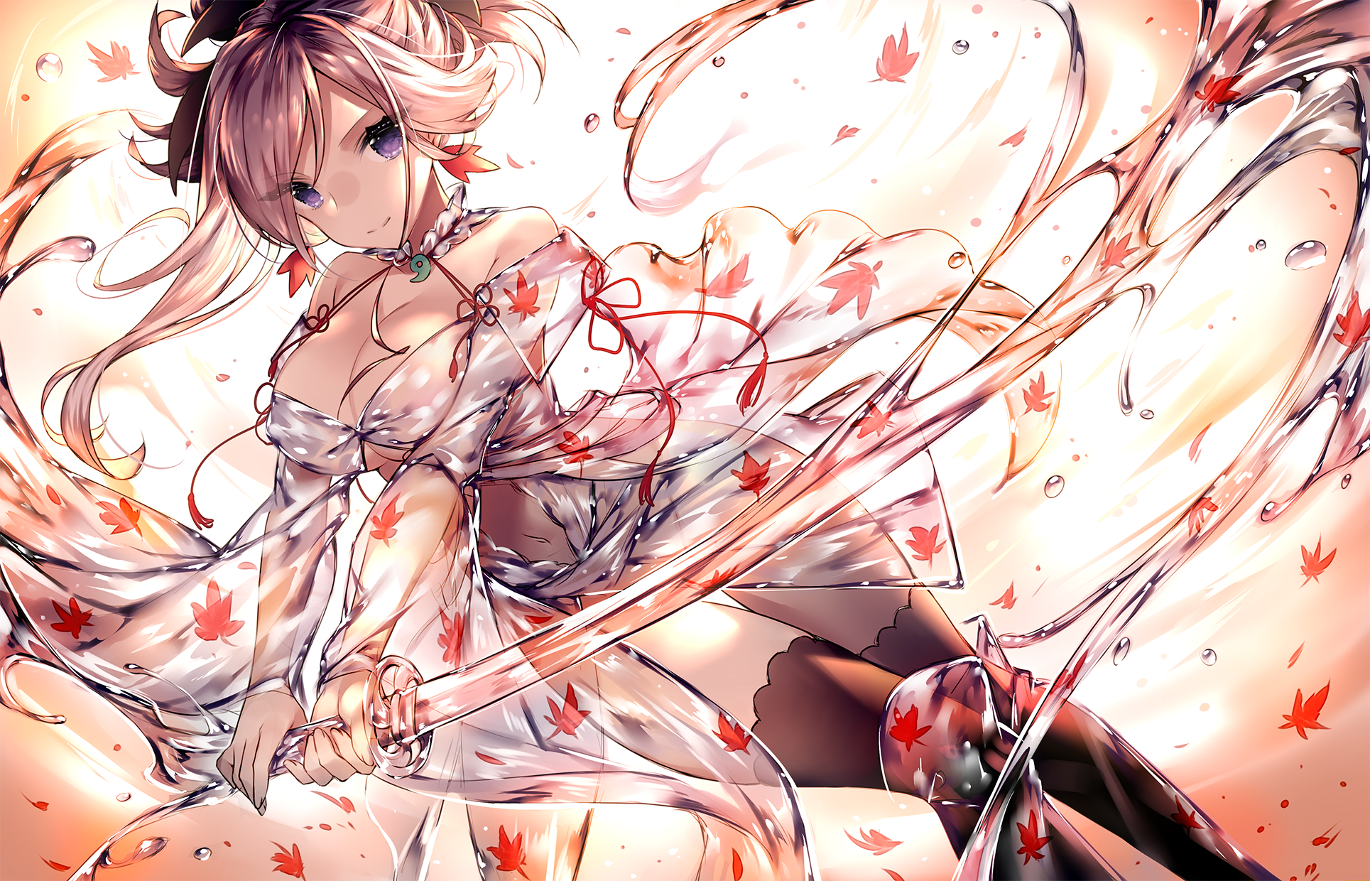 anime, anime girls, digital art, artwork, portrait, brunette, blue eyes, katana, sword, Miyamoto Musashi (fate/grand order), Fate Series, Fate/Grand Order, HD Wallpaper