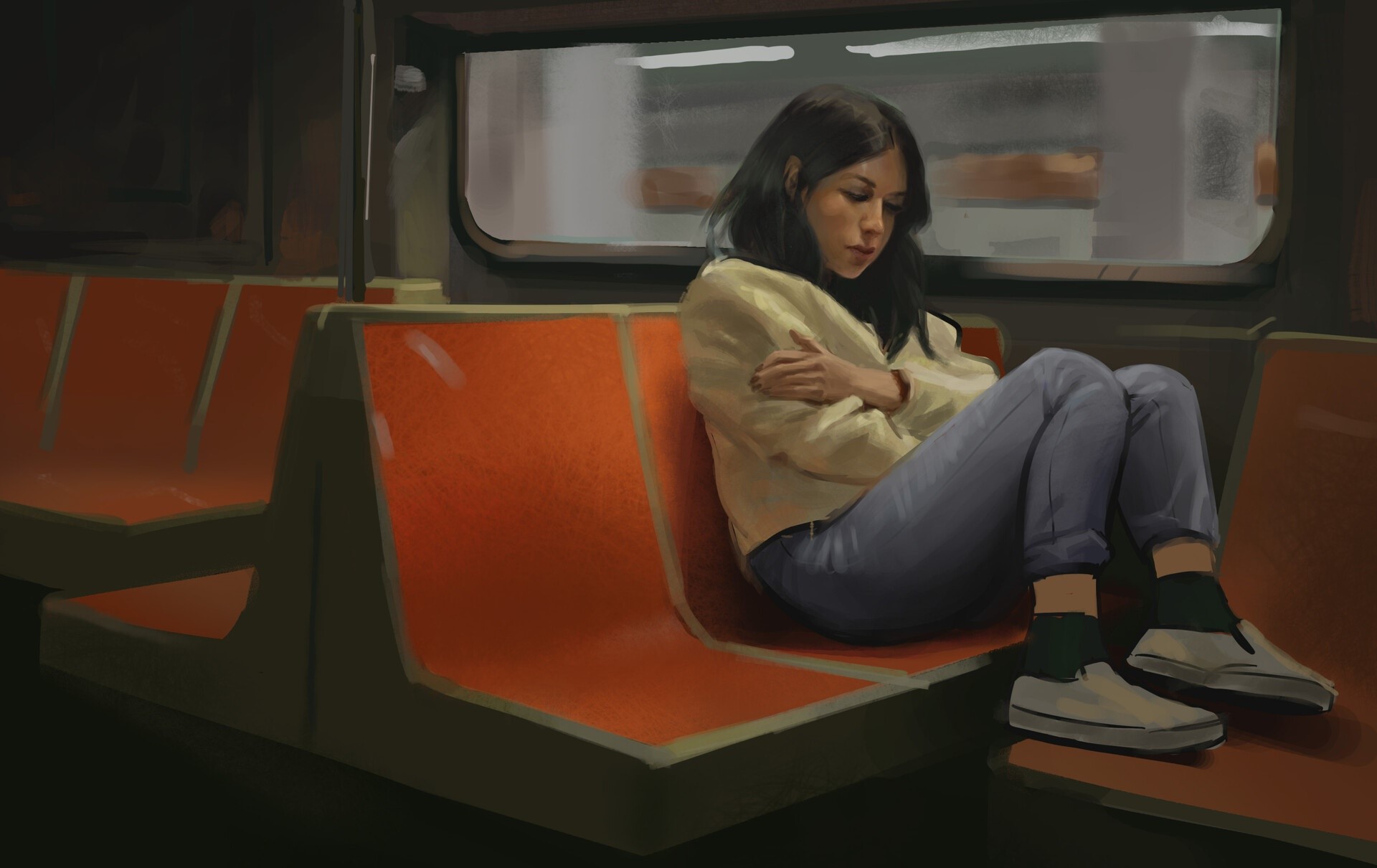 train, vehicle, women, artwork, HD Wallpaper