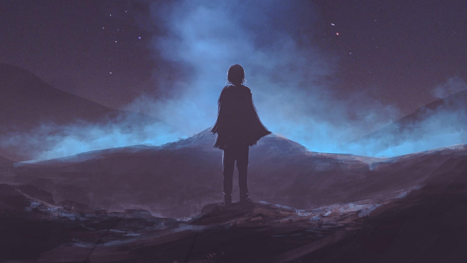 Michael Vincent Manalo, silhouette, mist, night, blue, HD Wallpaper