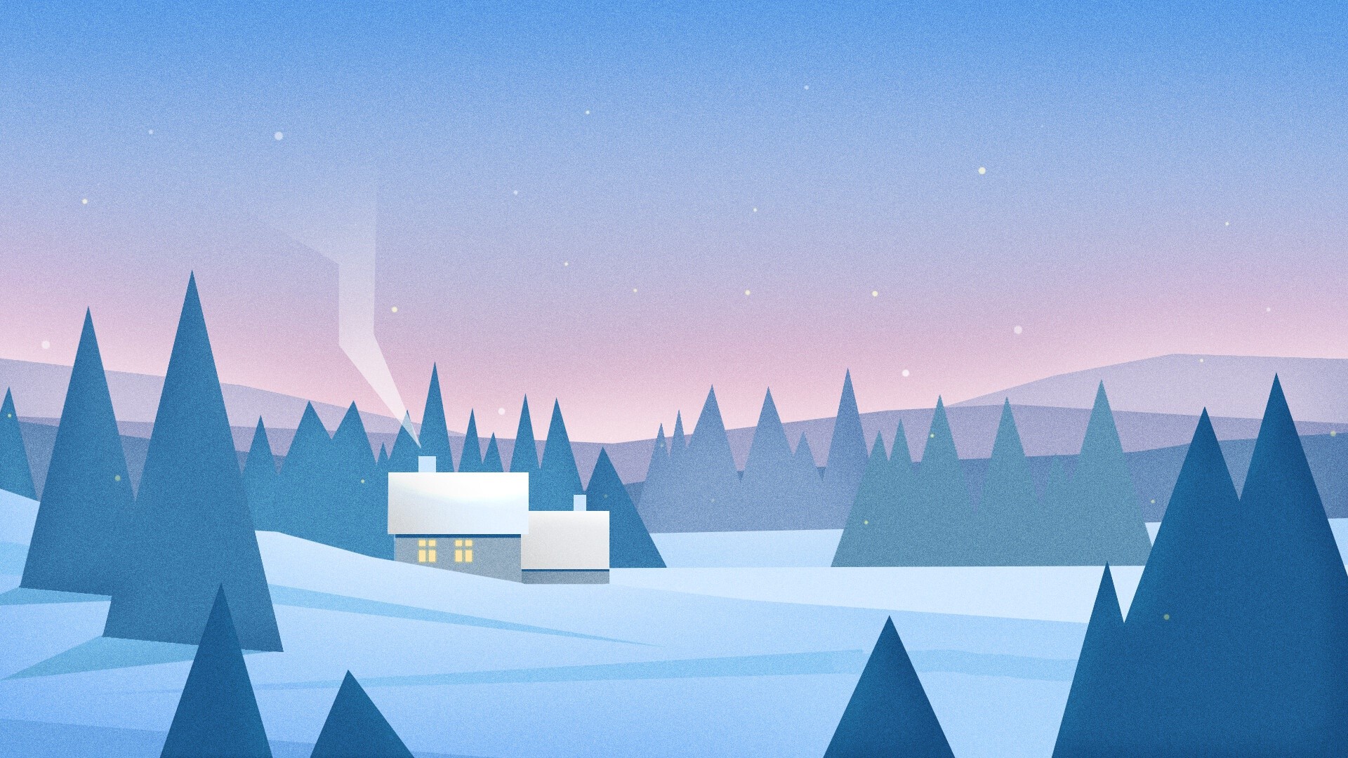 artwork, house, nature, winter, snow, Flatdesign, blue, HD Wallpaper