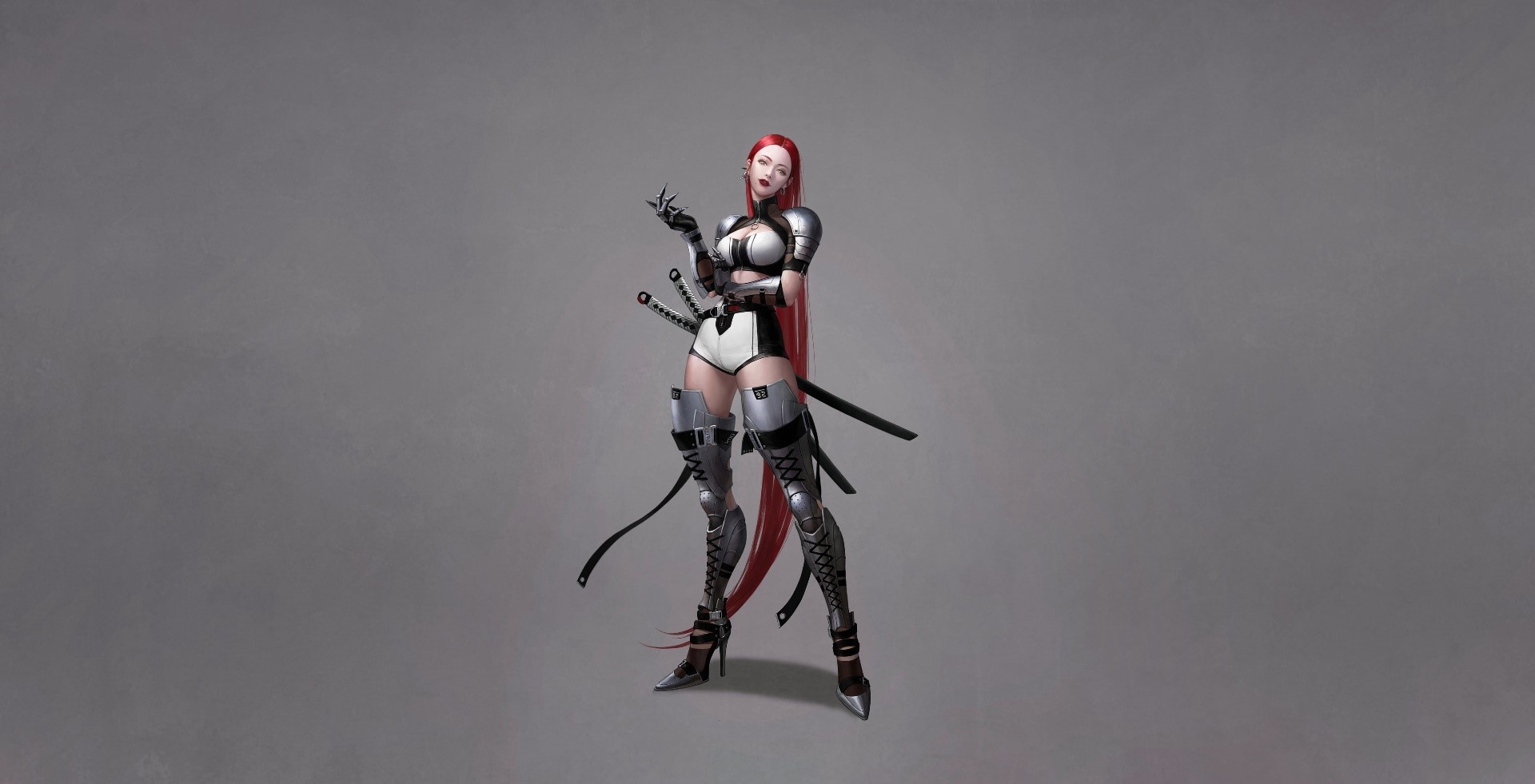 simple background, artwork, fantasy girl, redhead, warrior, HD Wallpaper