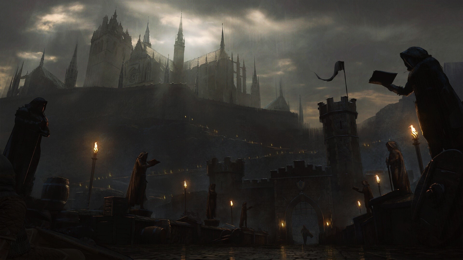 fantasy art, dark, fantasy city, artwork, HD Wallpaper