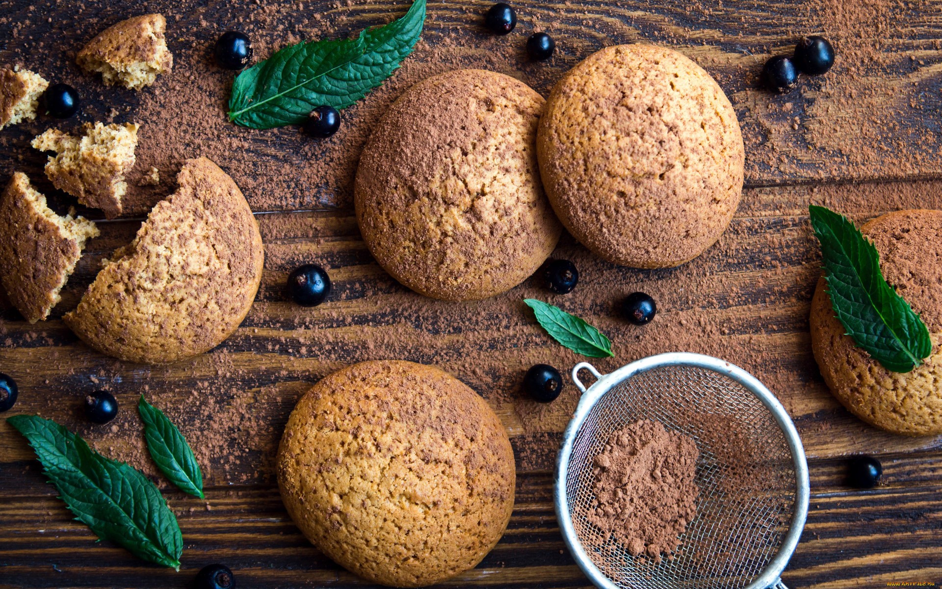 food, sweets, cookies, fruit, berries, cinnamon, wooden surface, HD Wallpaper