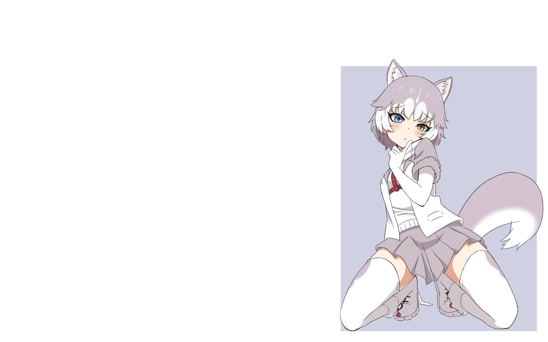 anime, anime girls, white background, simple background, animal ears, heterochromia, Kemono Friends, zettai ryouiki, HD Wallpaper