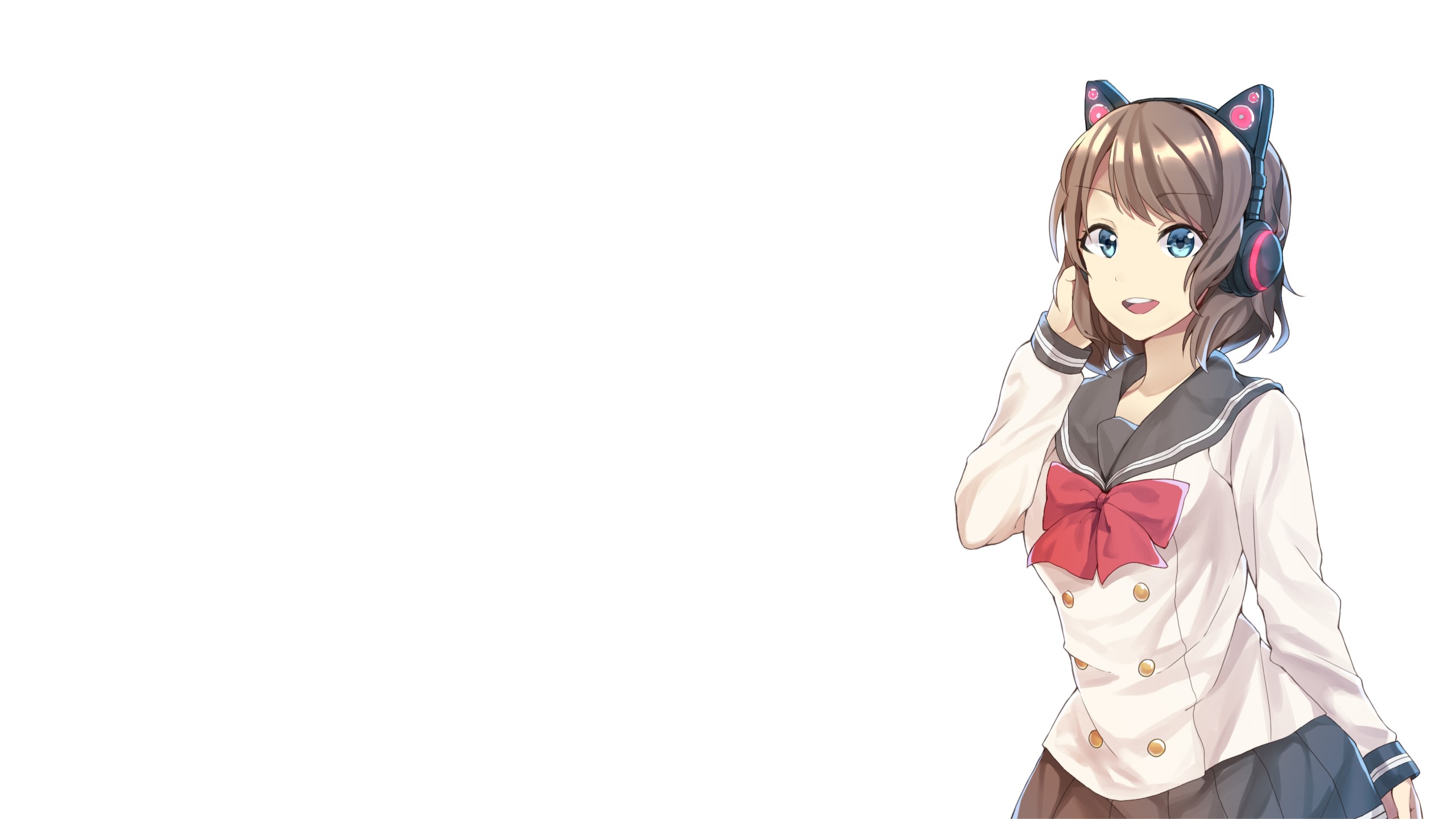 anime, anime girls, Watanabe You, Love Live! Sunshine, white background, headphones, HD Wallpaper