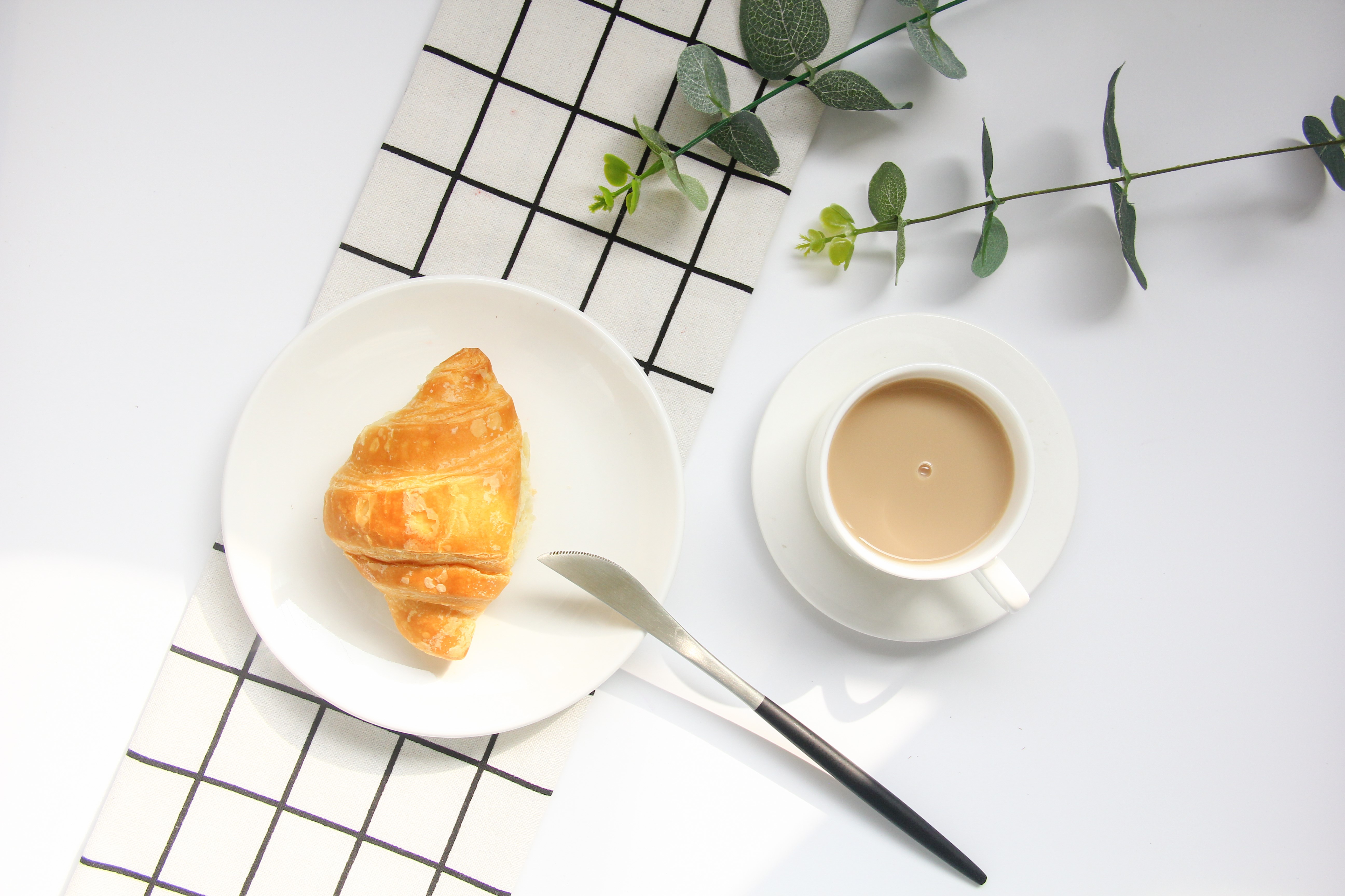 coffee, coffee cup, croissants, HD Wallpaper