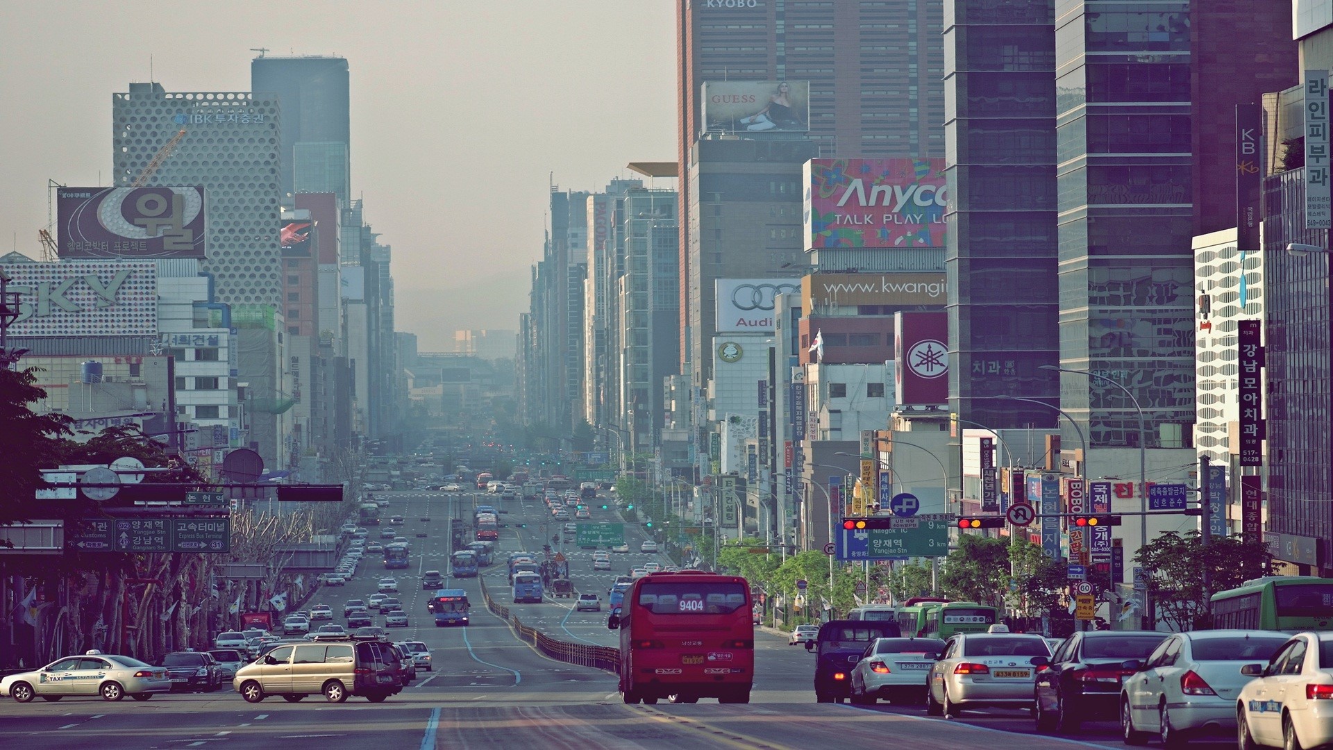 Gangnam, Korean, South Korea, city, cityscape, road, traffic, HD Wallpaper