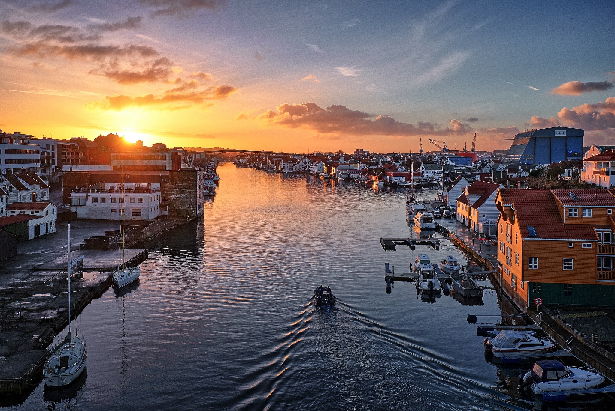 town, water, sky, boat, vehicle, sunlight, Norway, HD Wallpaper
