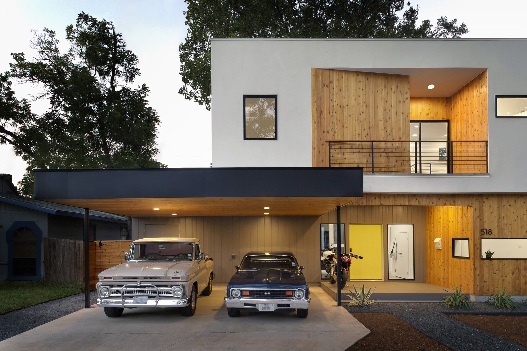 house, modern, car, classic car, HD Wallpaper