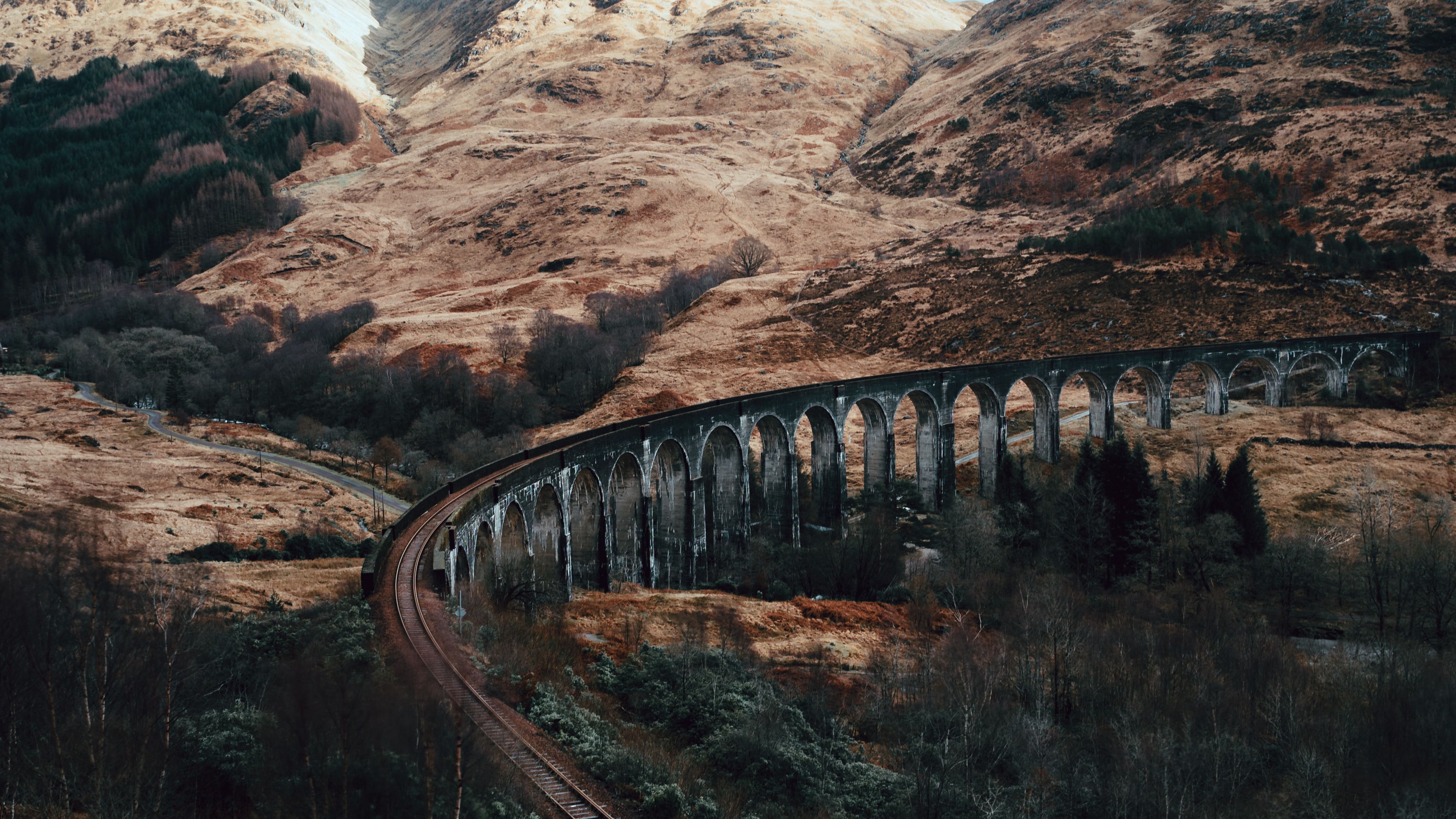 railway, rocks, grass, 4k, HD Wallpaper