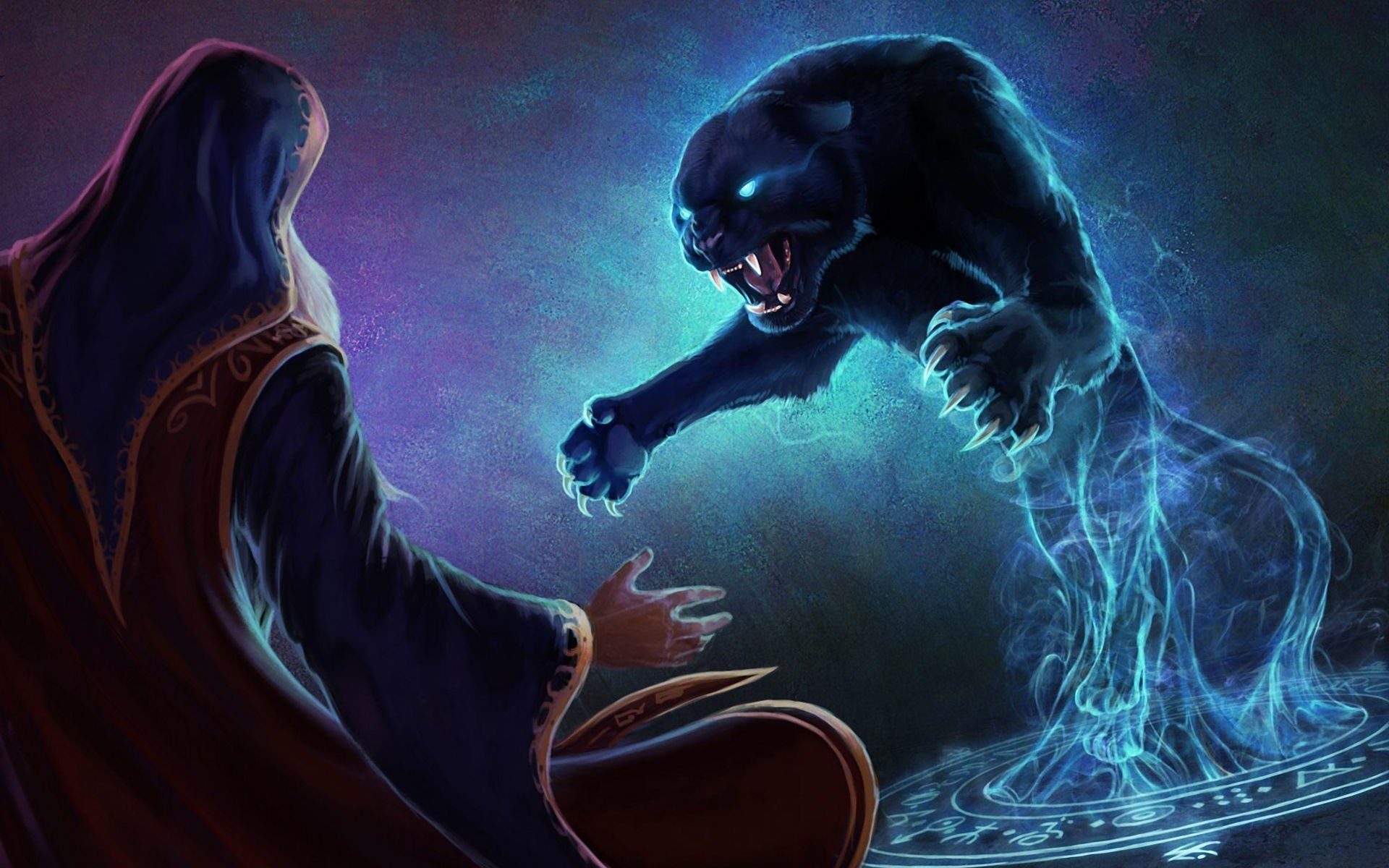 artwork, fantasy art, animals, big cats, panthers, HD Wallpaper