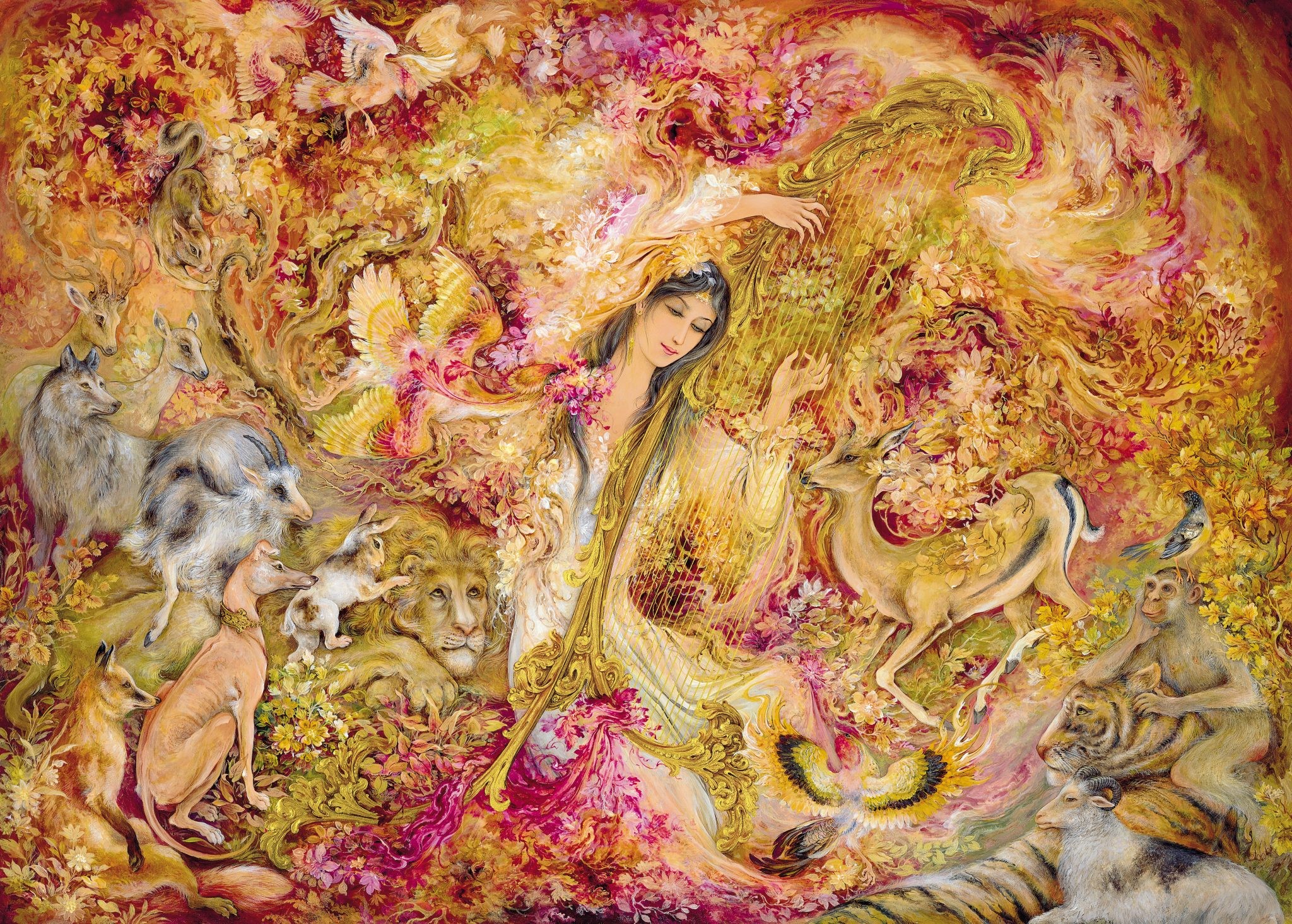 Iran, painting, women, fantasy girl, animals, fantasy art, HD Wallpaper