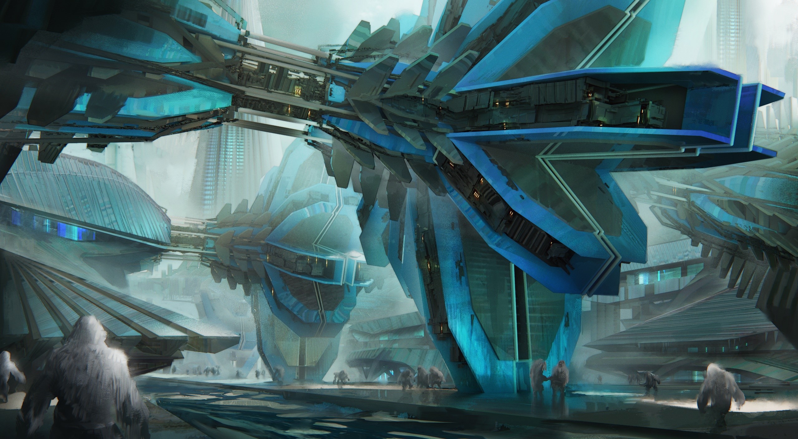 artwork, science fiction, futuristic, blue, turquoise, Yeti, HD Wallpaper