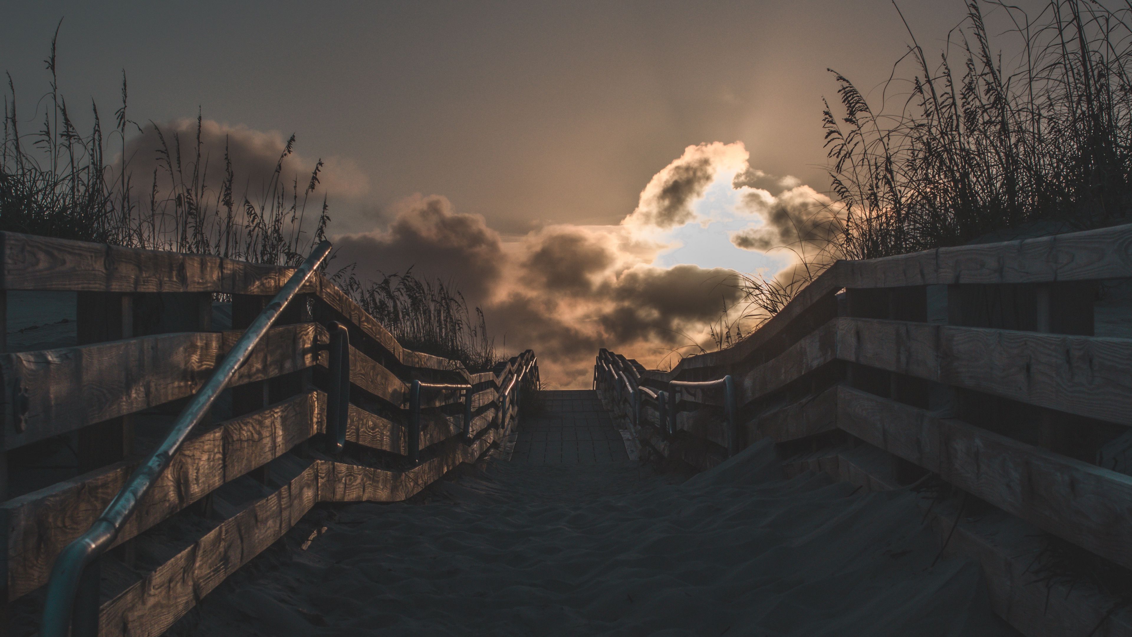 sand, beach, sunset, fence, 4k, HD Wallpaper