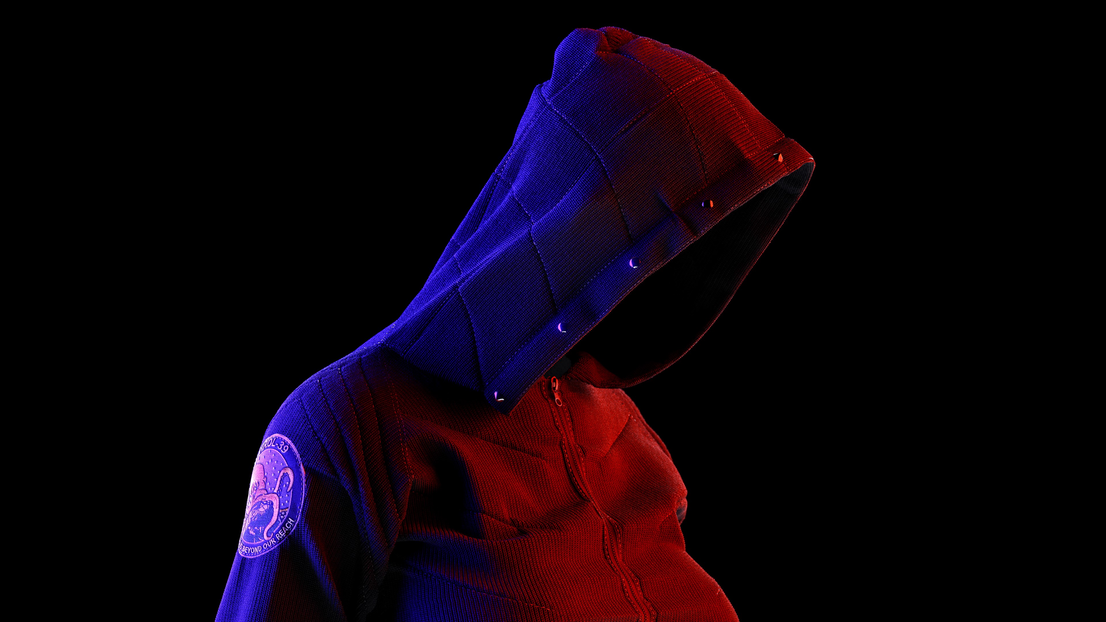 CGI, digital, neon, patch, cotton, hoods, portrait, rendering, render, ghost, hacking, HD Wallpaper