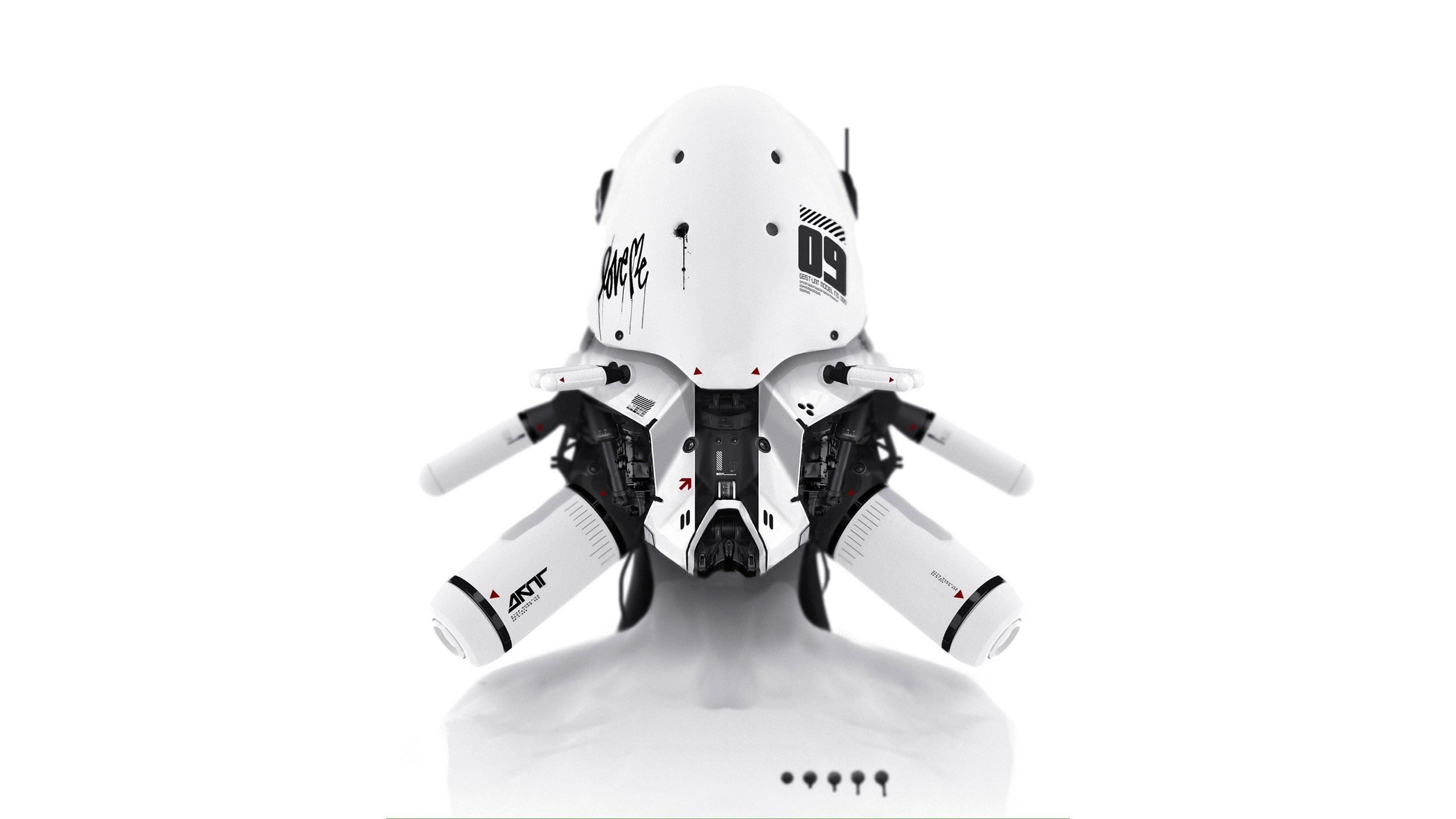 DAYTONER, white background, cyberpunk, robot, digital art, HD Wallpaper