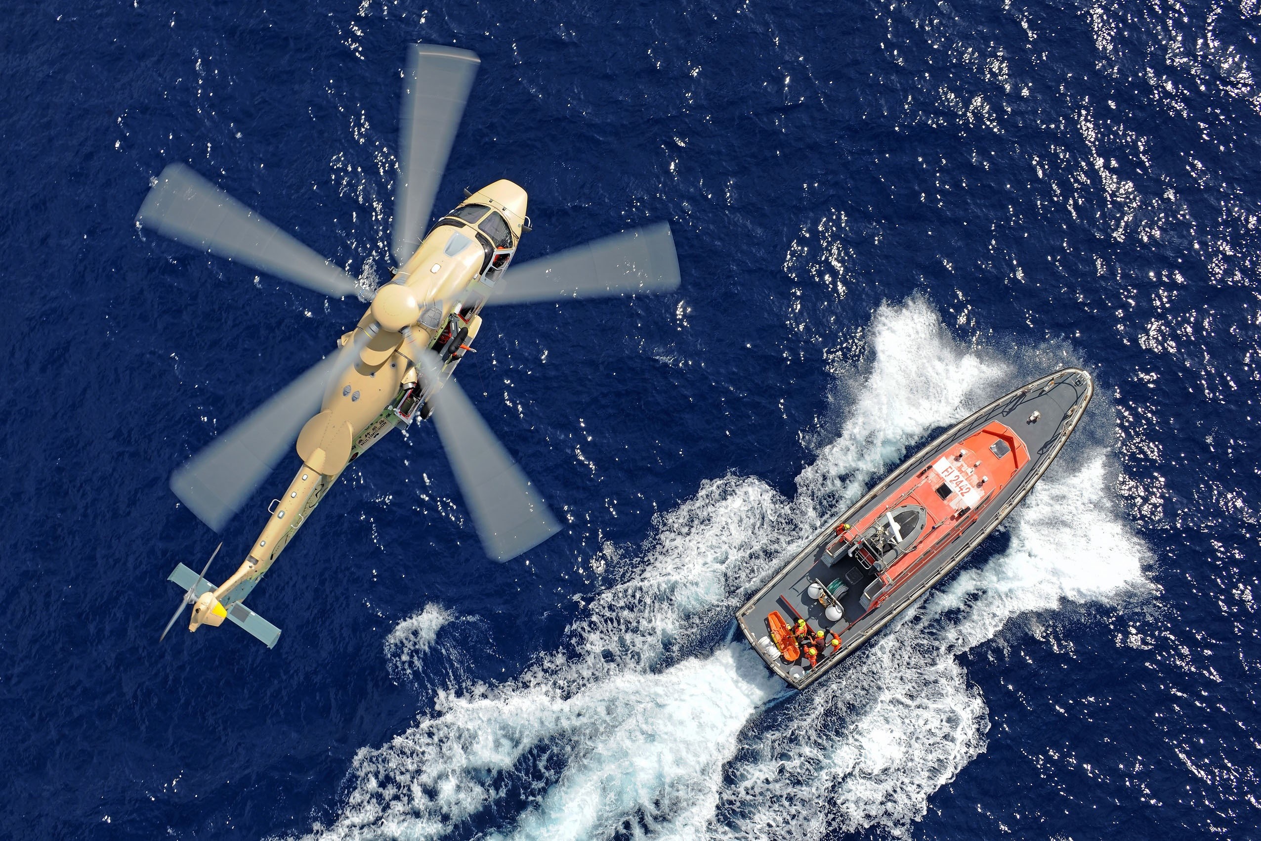 sea, vehicle, boat, helicopter, HD Wallpaper