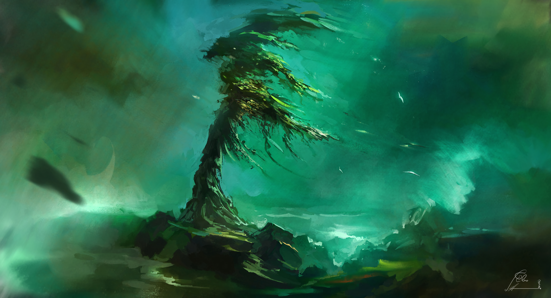 artwork, digital art, painting, trees, HD Wallpaper