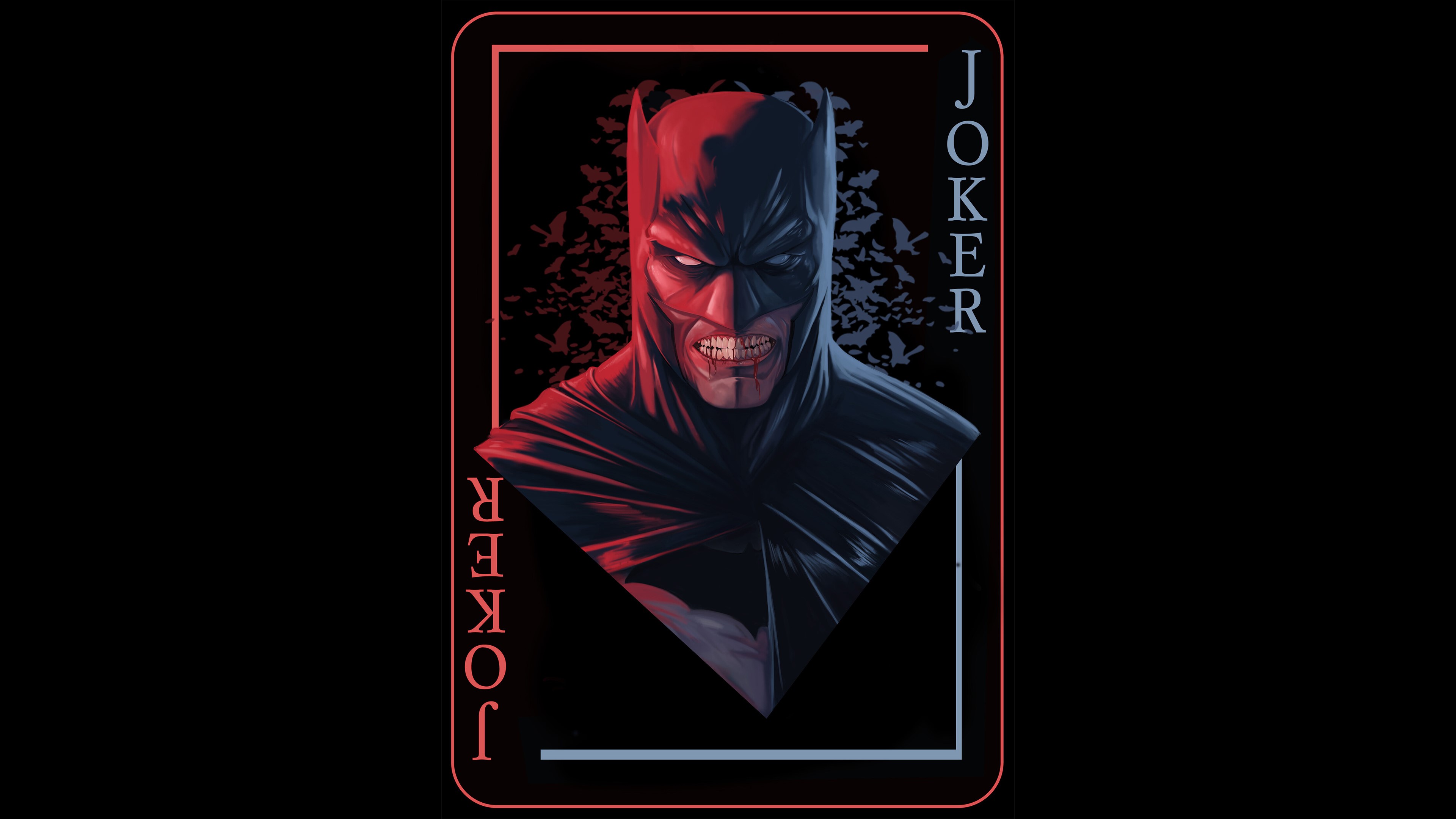 digital, digital art, artwork, Batman, black, red, dark, black background, lights, Joker, simple background, fictional character, Bruce Wayne, DC Comics, DC Universe, superhero, HD Wallpaper