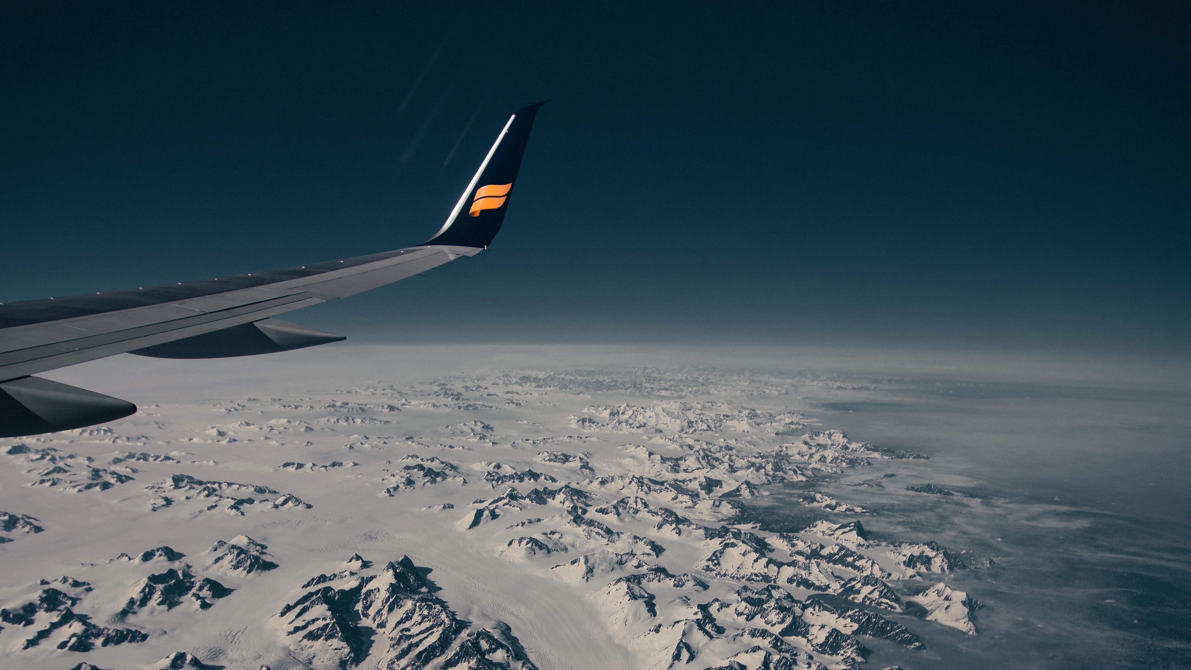 aircraft wing, flight, aerial view, mountains, snow, 4k, HD Wallpaper