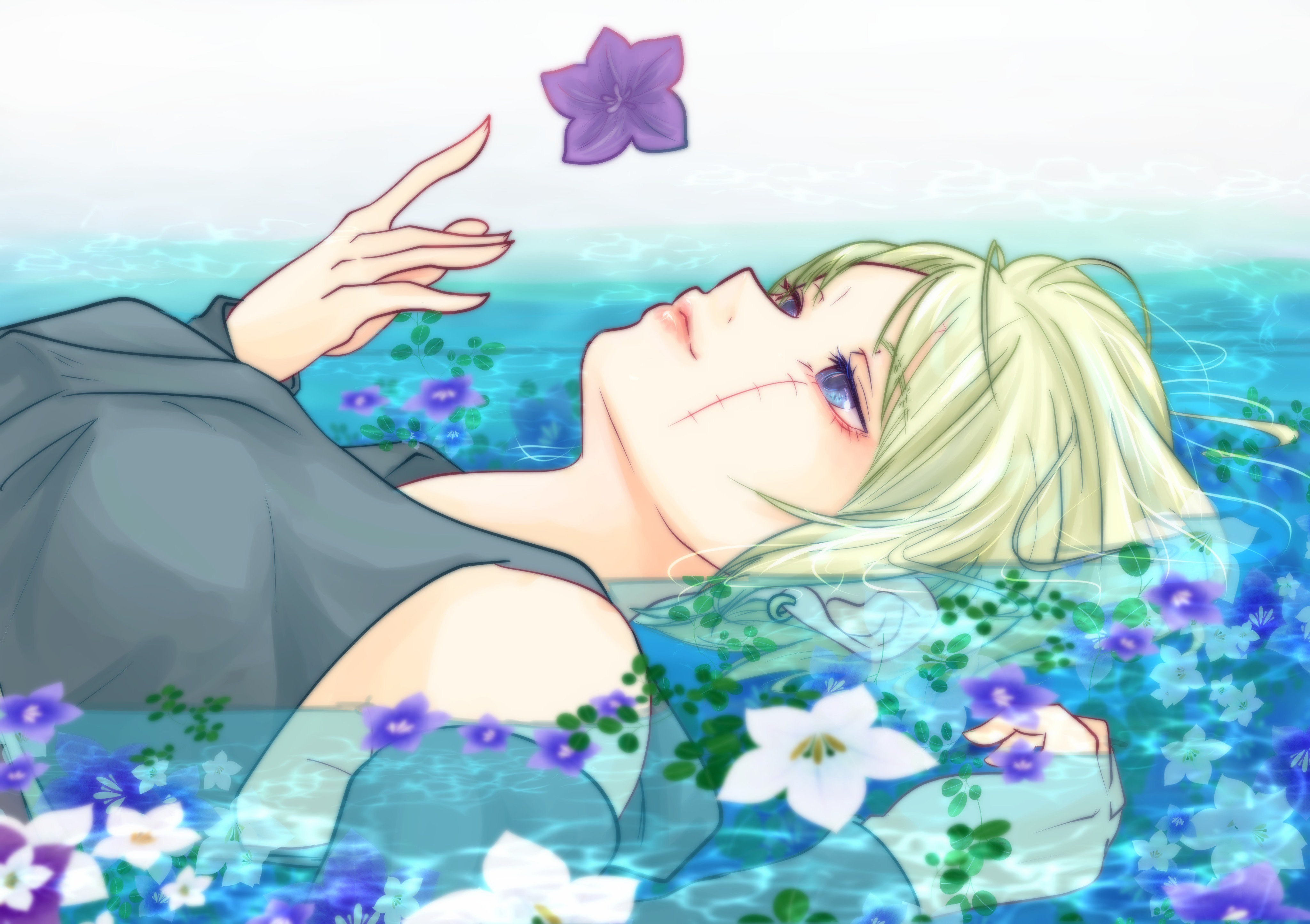 Gintama, short hair, blond hair, anime girls, flowers, Tsukuyo, HD Wallpaper