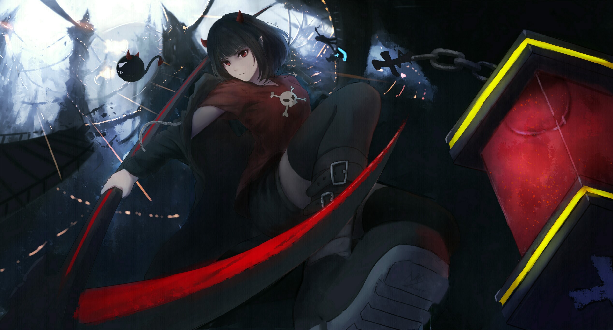 MX shimmer, original characters, anime girls, horns, artwork, digital art, redhead, HD Wallpaper