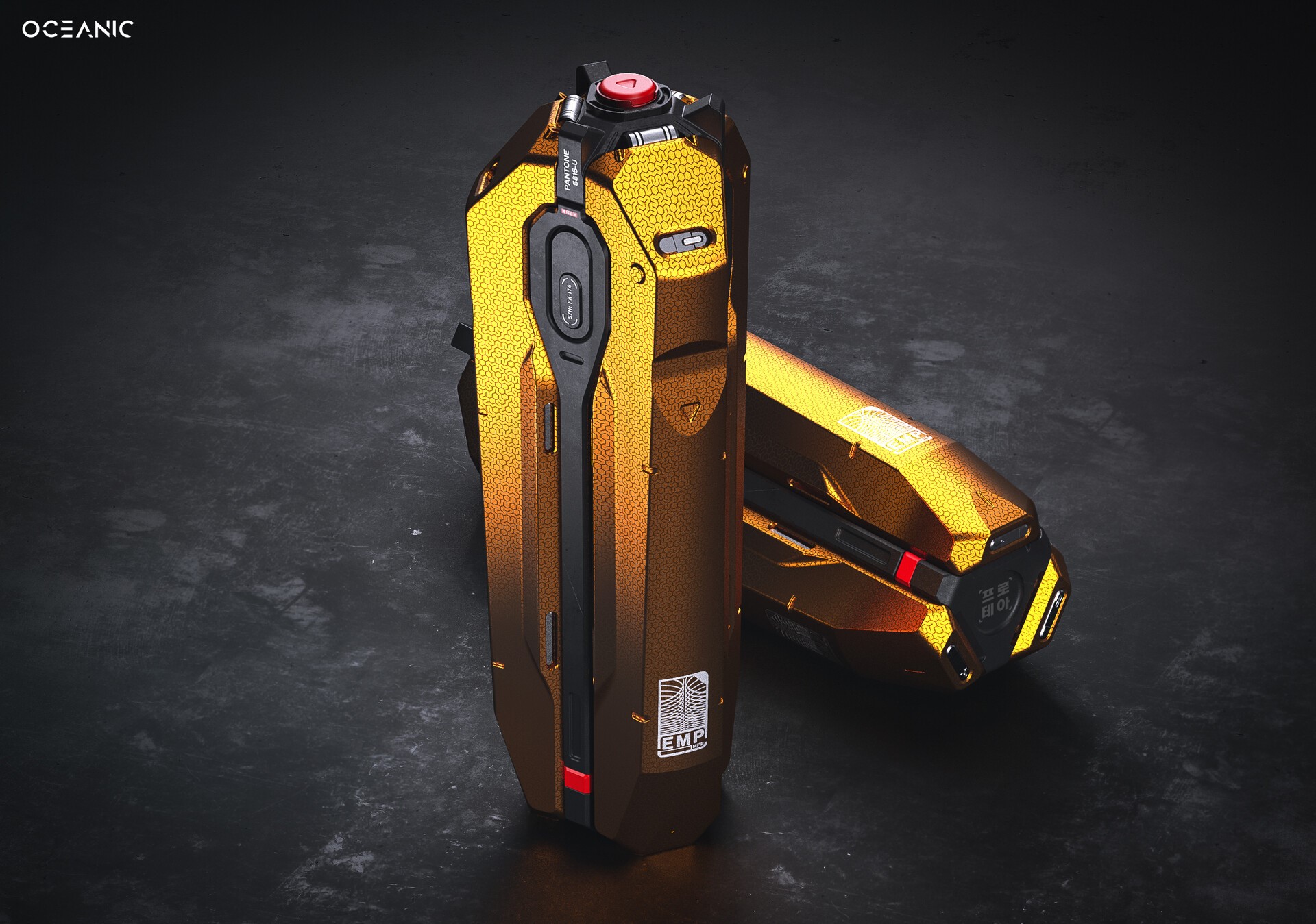 weapon, futuristic, Granades, black background, gold, 3D, Alex Senechal, HD Wallpaper