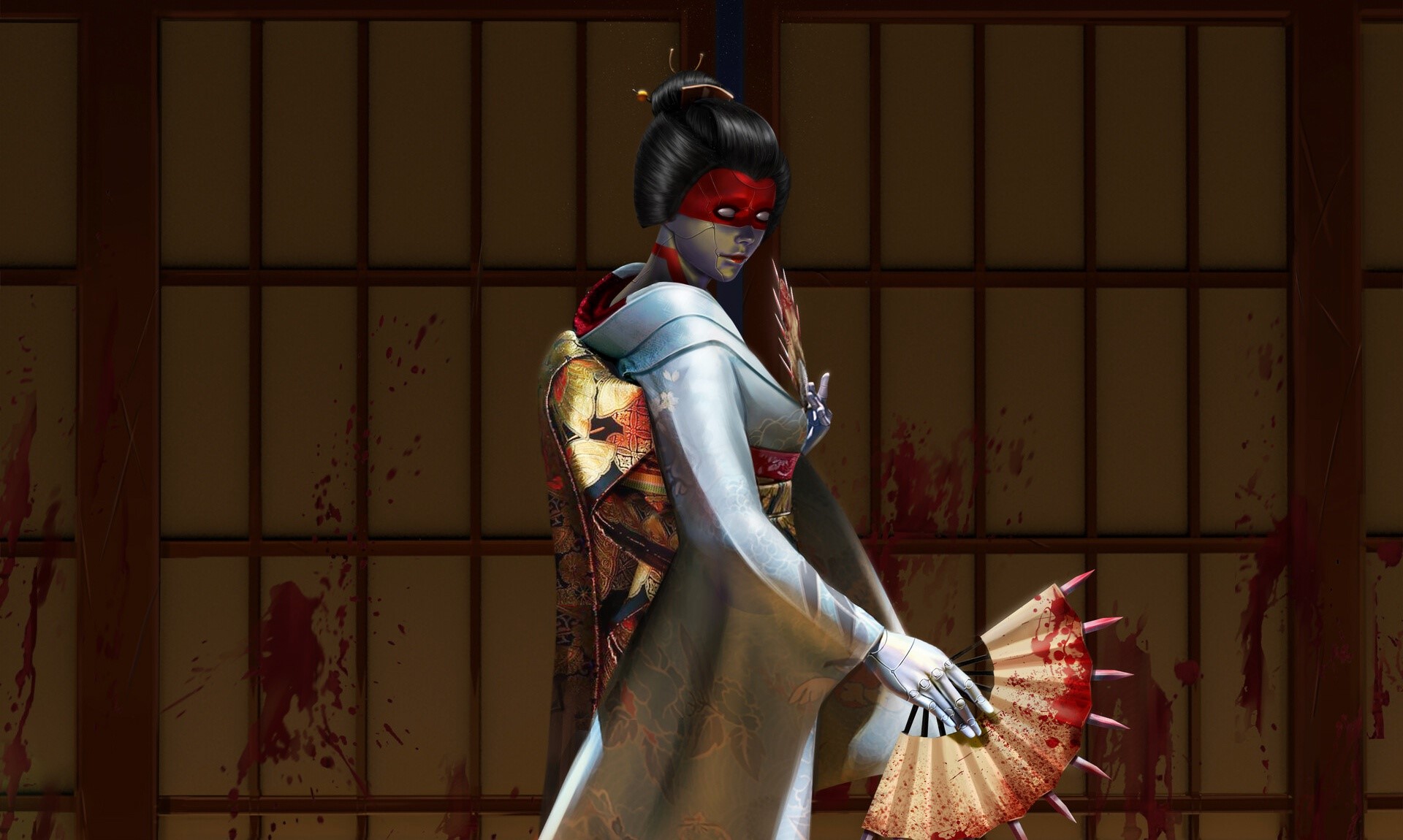 artwork, Robots, geisha, futuristic, HD Wallpaper